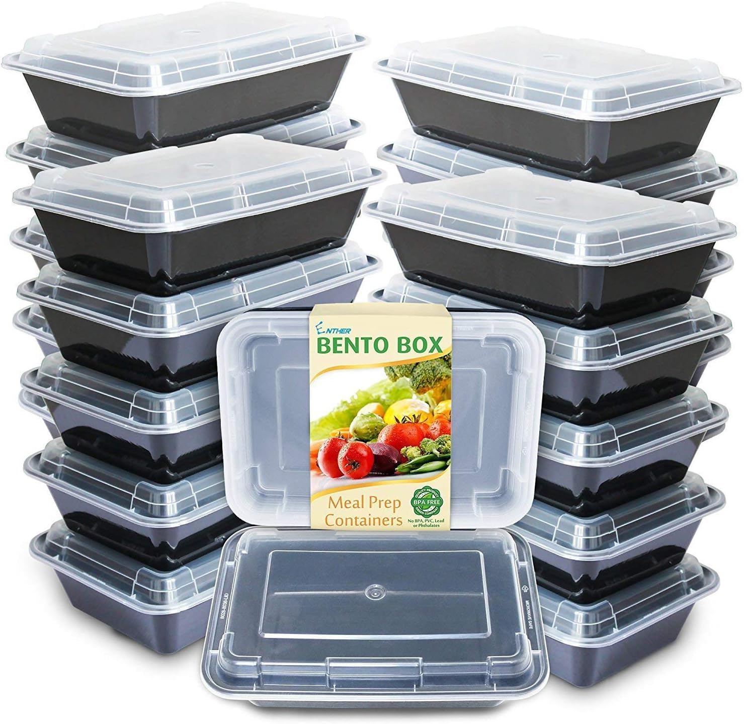 Enther Meal Prep Containers 20 Pack 1 Compartment With Lids, Food Storage Bento Bpa Free | Stackable | Reusable Lunch Boxes, Mic