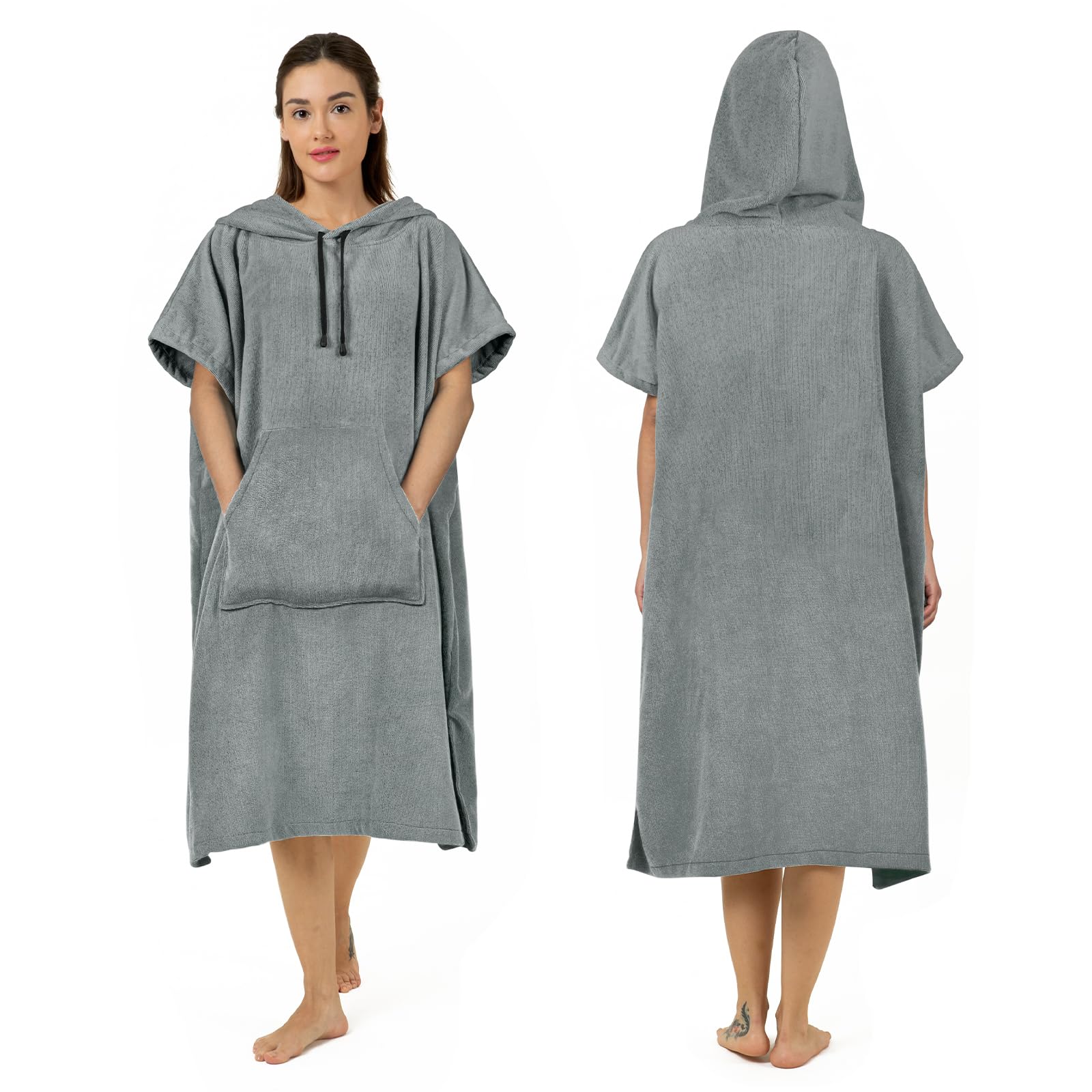 Zingtto Surf Poncho Changing Robe Extra Large Thick Towel Poncho For Men Women With Hood Pocket For Beach Swimming, 41''X33'', G