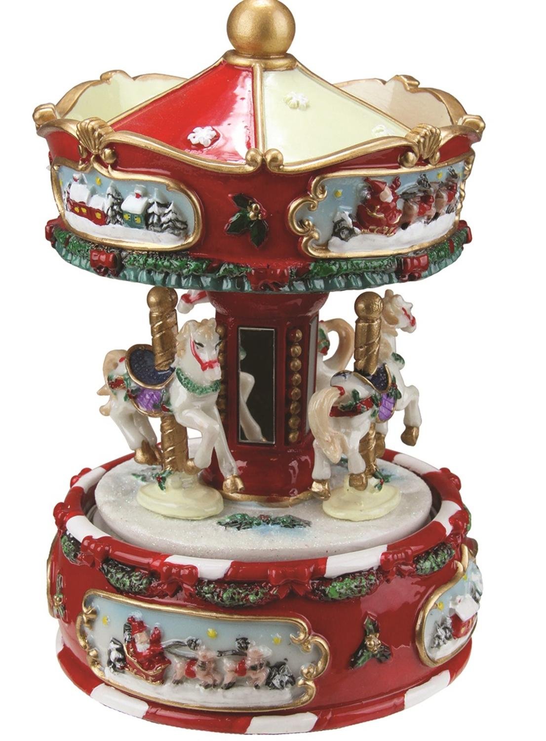 Northlight 6.5 Red and White Animated and Musical Christmas Carousel Music Box