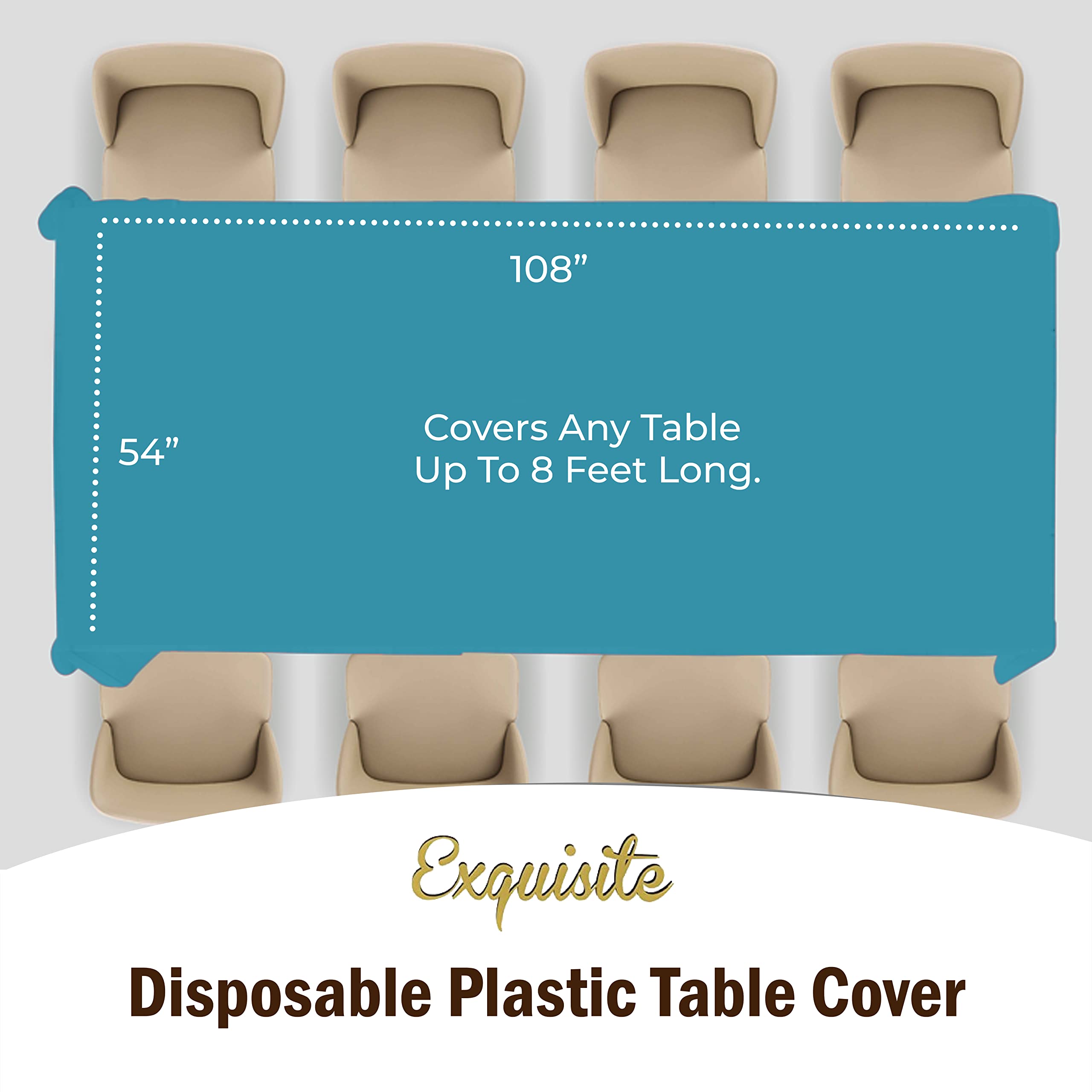 Exquisite 6-Pack Premium Plastic Tablecloth 54In. X 108In. Rectangle Plastic Table Cover - Turquoise
