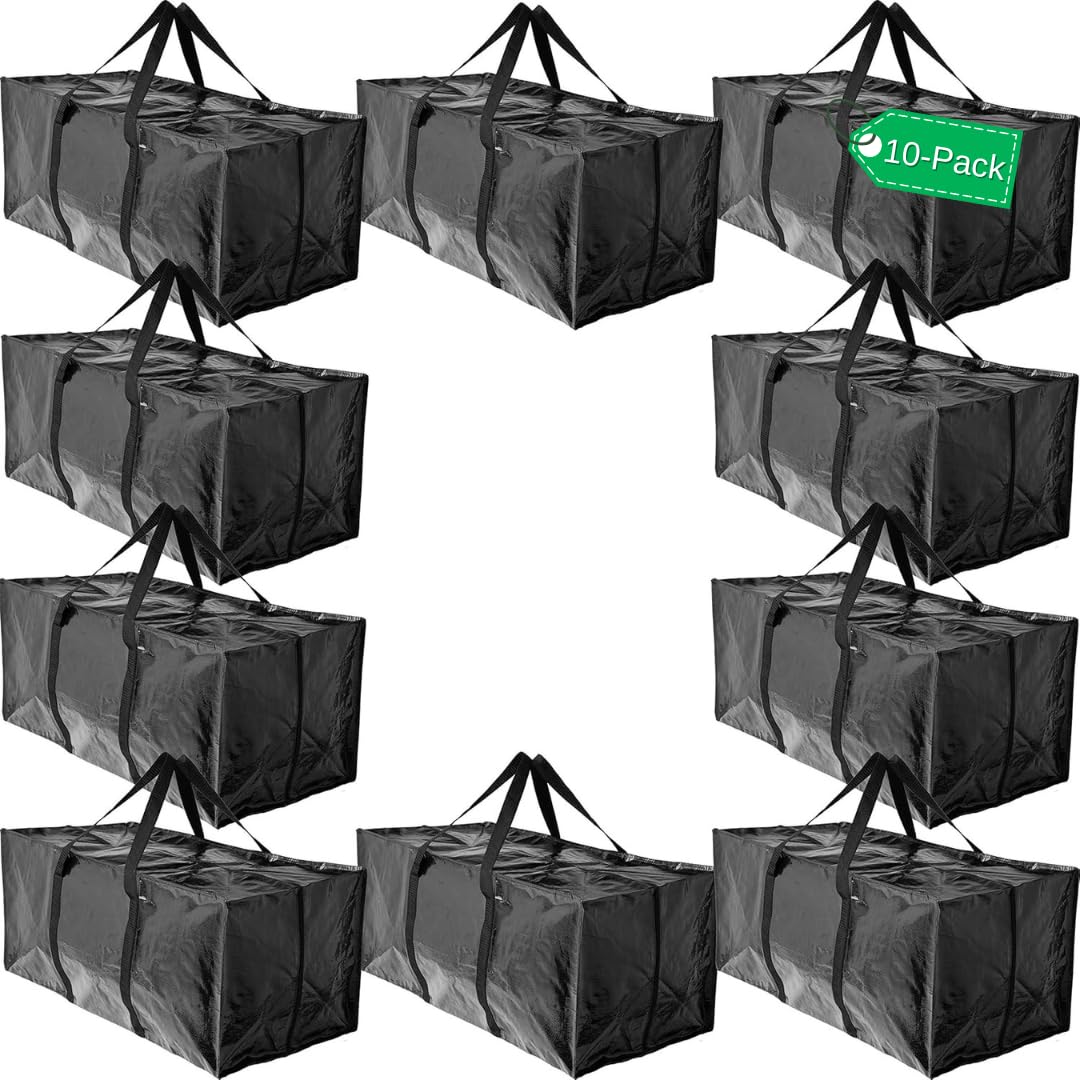 BAG-THAT! 10 Moving Bags  Heavy Duty Extra Large Stronger Handles Wrap Around bag Storage Totes Zippered Reusable Moving Supplies Clothes Attic Sports Garage Travel College