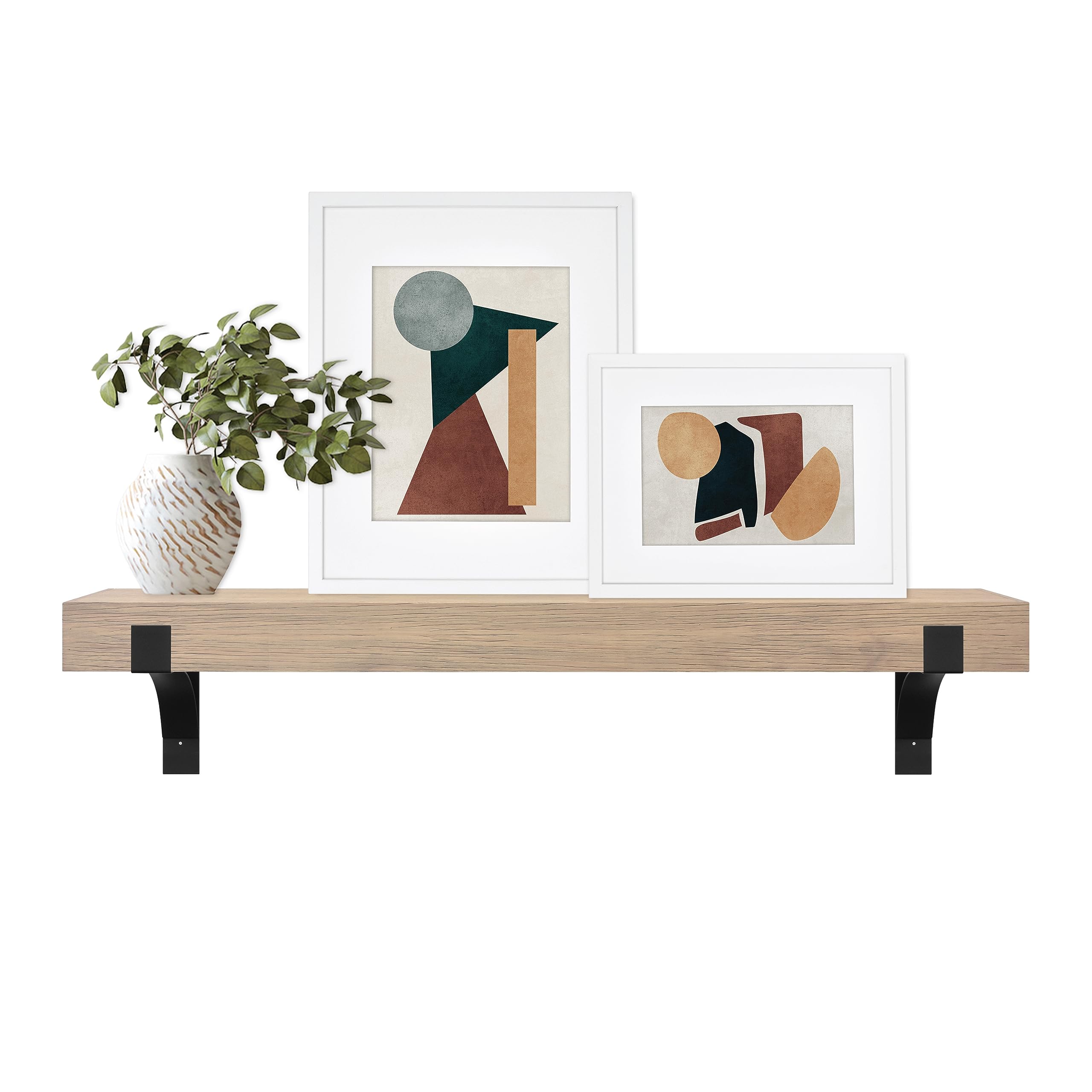 Master & Co. Modern Floating Fireplace Mantel with Black Metal Brackets, Long Floating Shelves for Wall D  cor, 48 inches, Natur