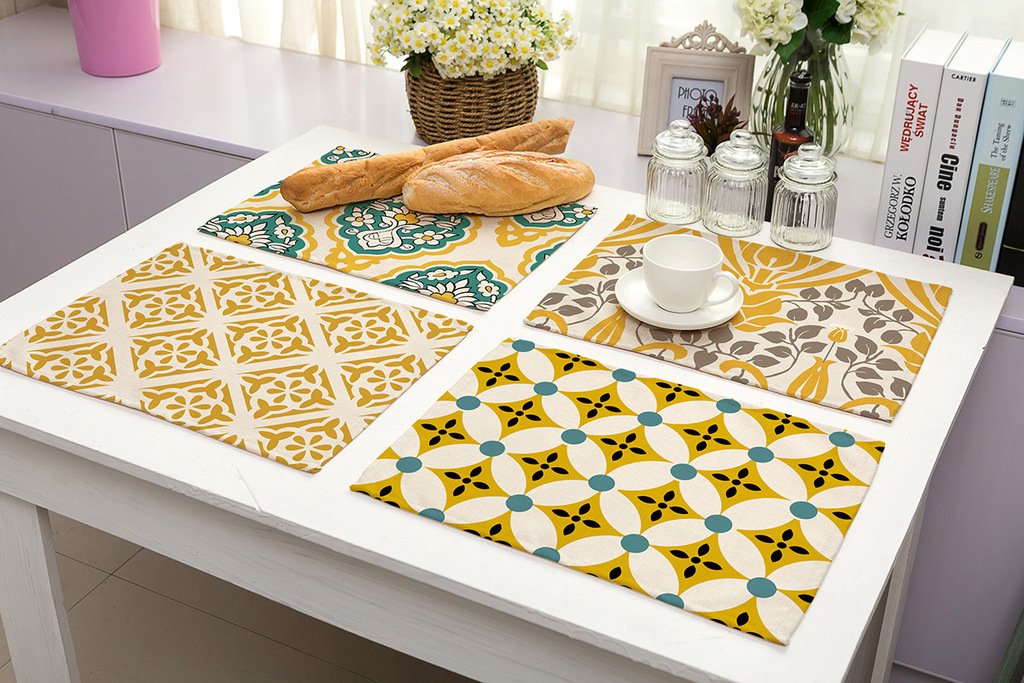 Hacaso Geometric Pattern Cotton Linen Placemats Set Of 6 Dining Table Mats(2)