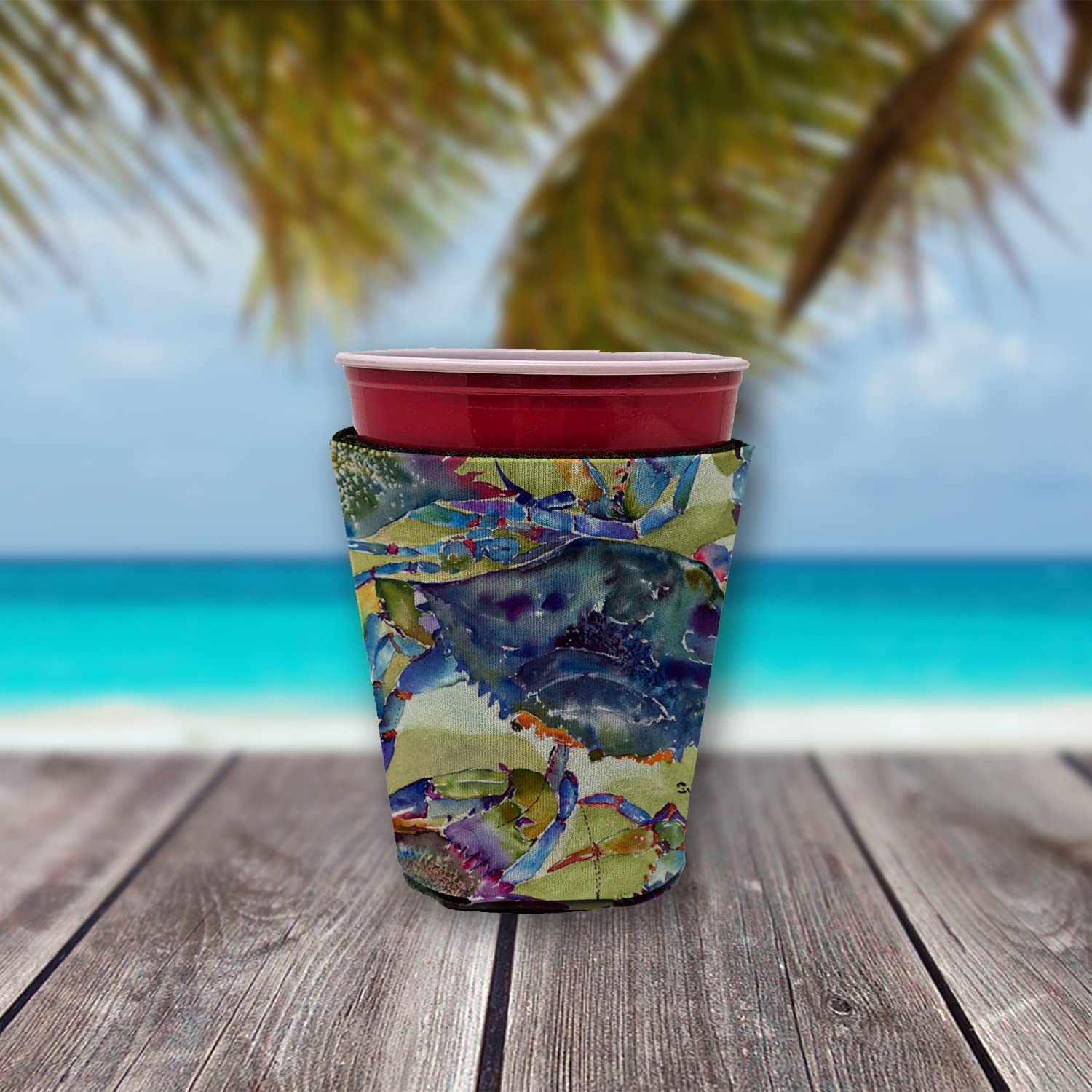 Crab All Over Red Solo Cup Beverage Insulator Hugger