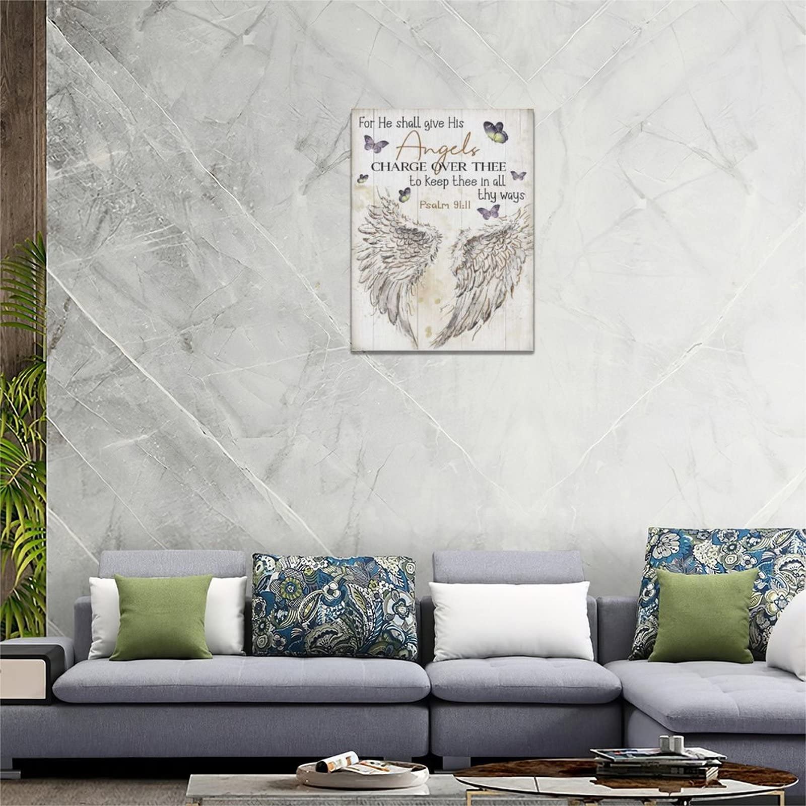 Scripture Psalm 91 Wall Art Christian Angel Wings Pictures Wall Decor Bible Verse Canvas Painting Print Artwork Abstract Modern