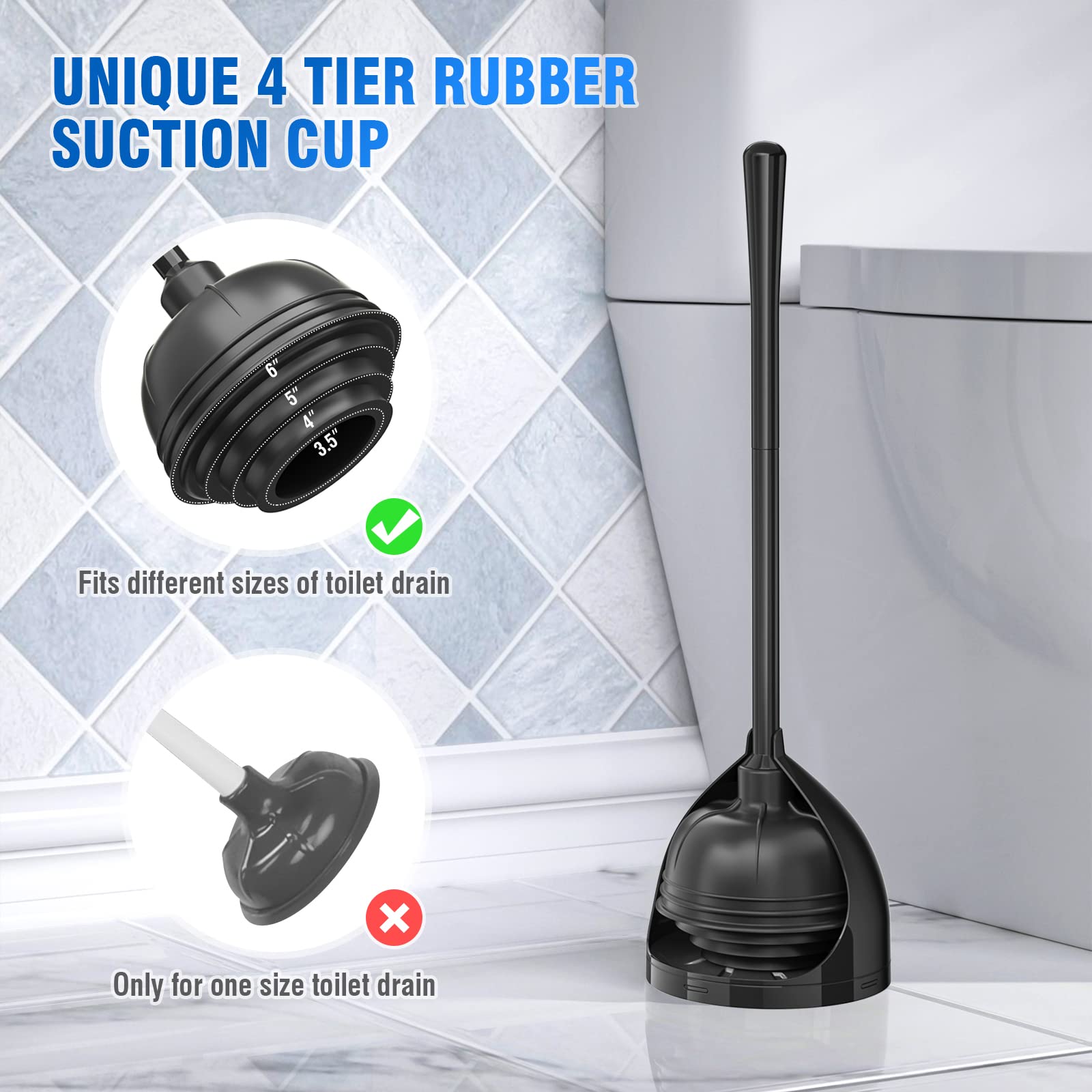 Uptronic 2 Pack Toilet Plunger With Holder, Unique Plunger With All-Angle Design, Plungers For Bathroom With Holder, Toilet Plun
