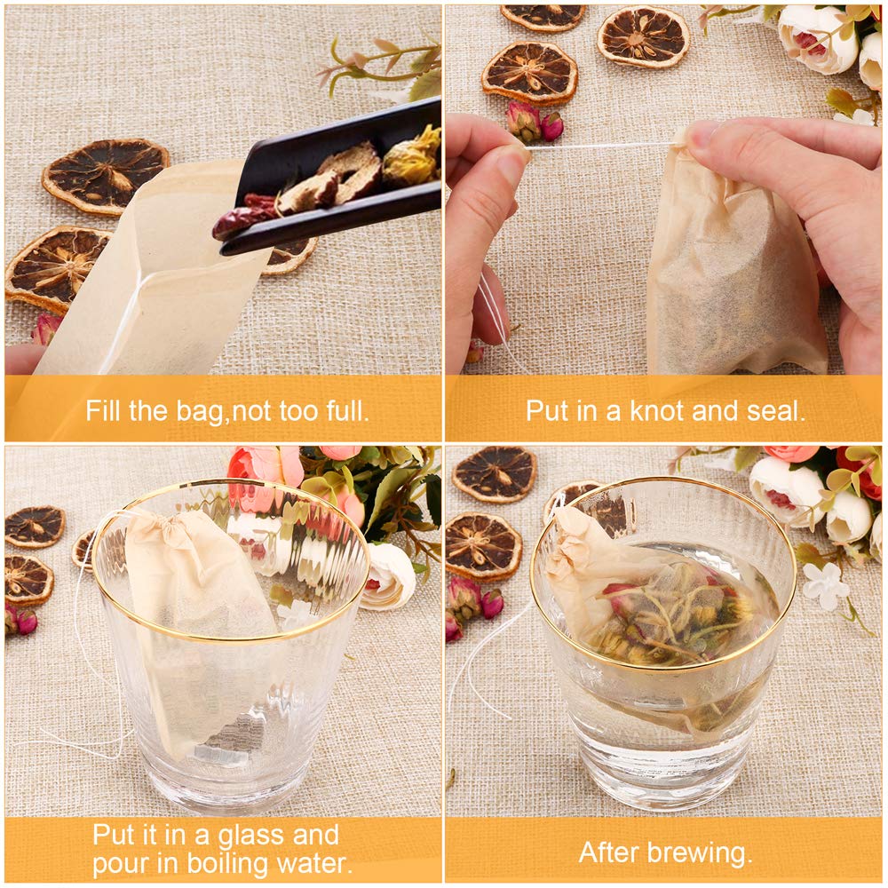 100Pcs Tea Filter Bags, Disposable Tea Bags For Loose Leaf Tea, Drawstring Empty Tea Infuser, Betybedy Tea Steeper, Natural Unbl
