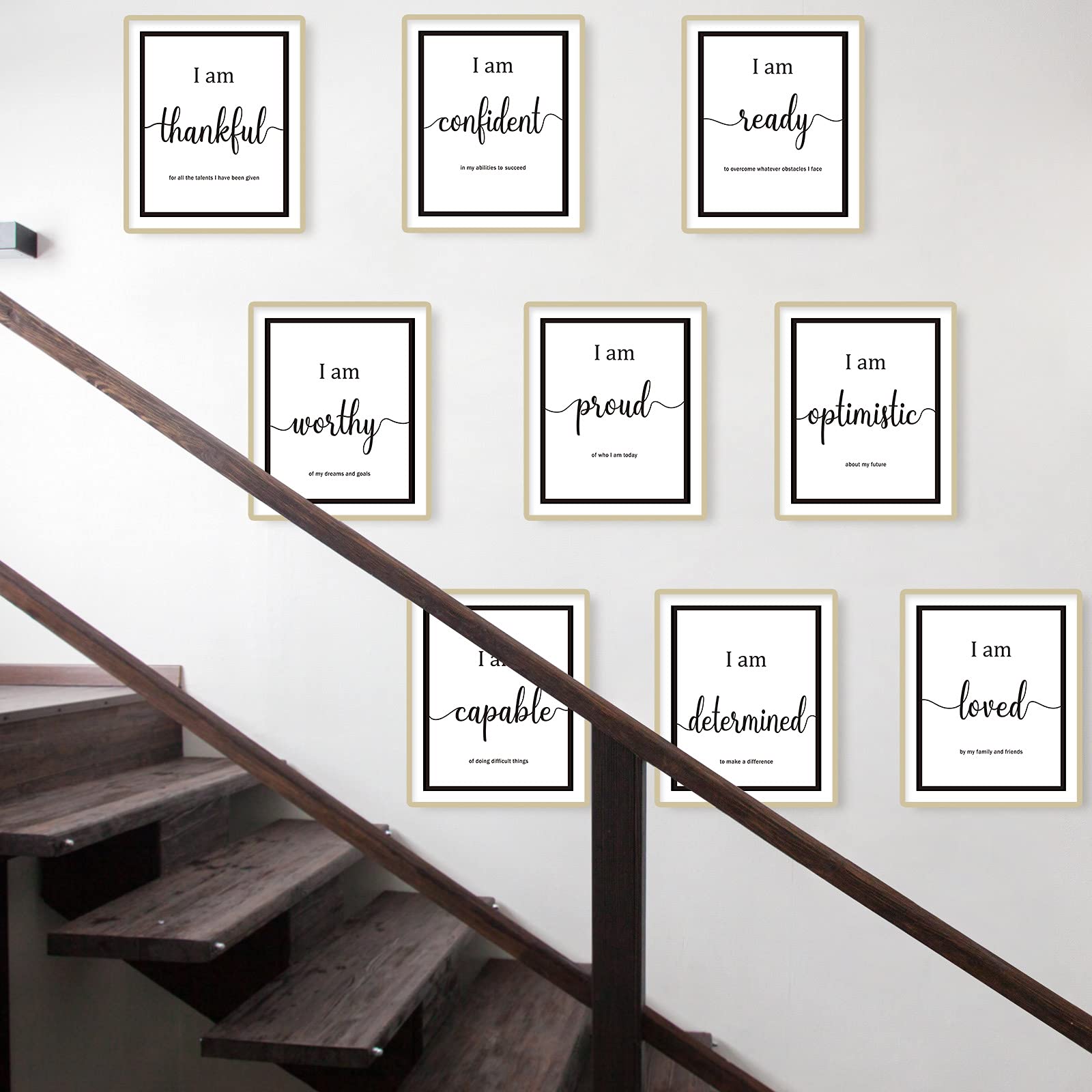 9 Pieces Inspirational Motivational Wall Art Office Bedroom Wall Art, Daily Positive Affirmations For Men Women Kids Inspiration