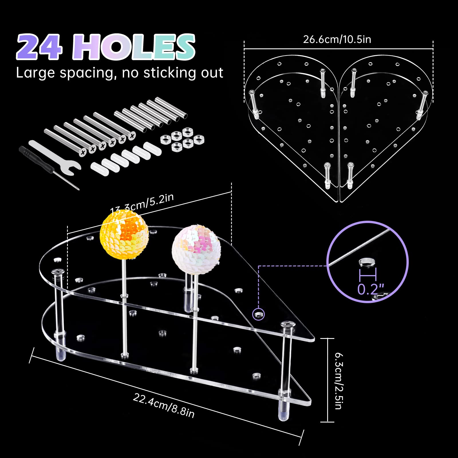 Nihome Cake Pop Stand Non Sticking Out, 24 Holes Acrylic Cake Pop Holder, Lollipop Cakepopsical Stand For Wedding Birthday Party