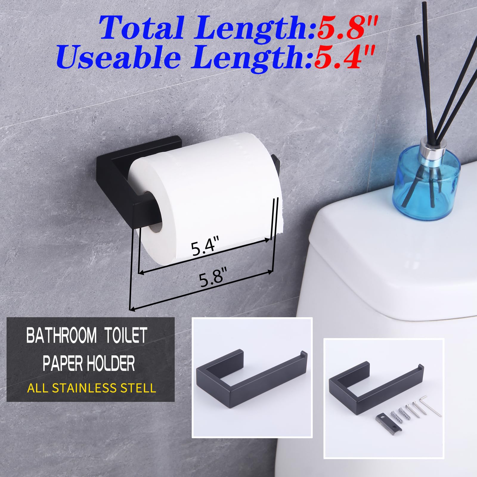 GERZWY Bathroom Accessory 2-Piece Set SUS 304 Stainless Steel Toilet Paper Holder Towel Ring Wall Mount  Matte Black HG1708-2BK