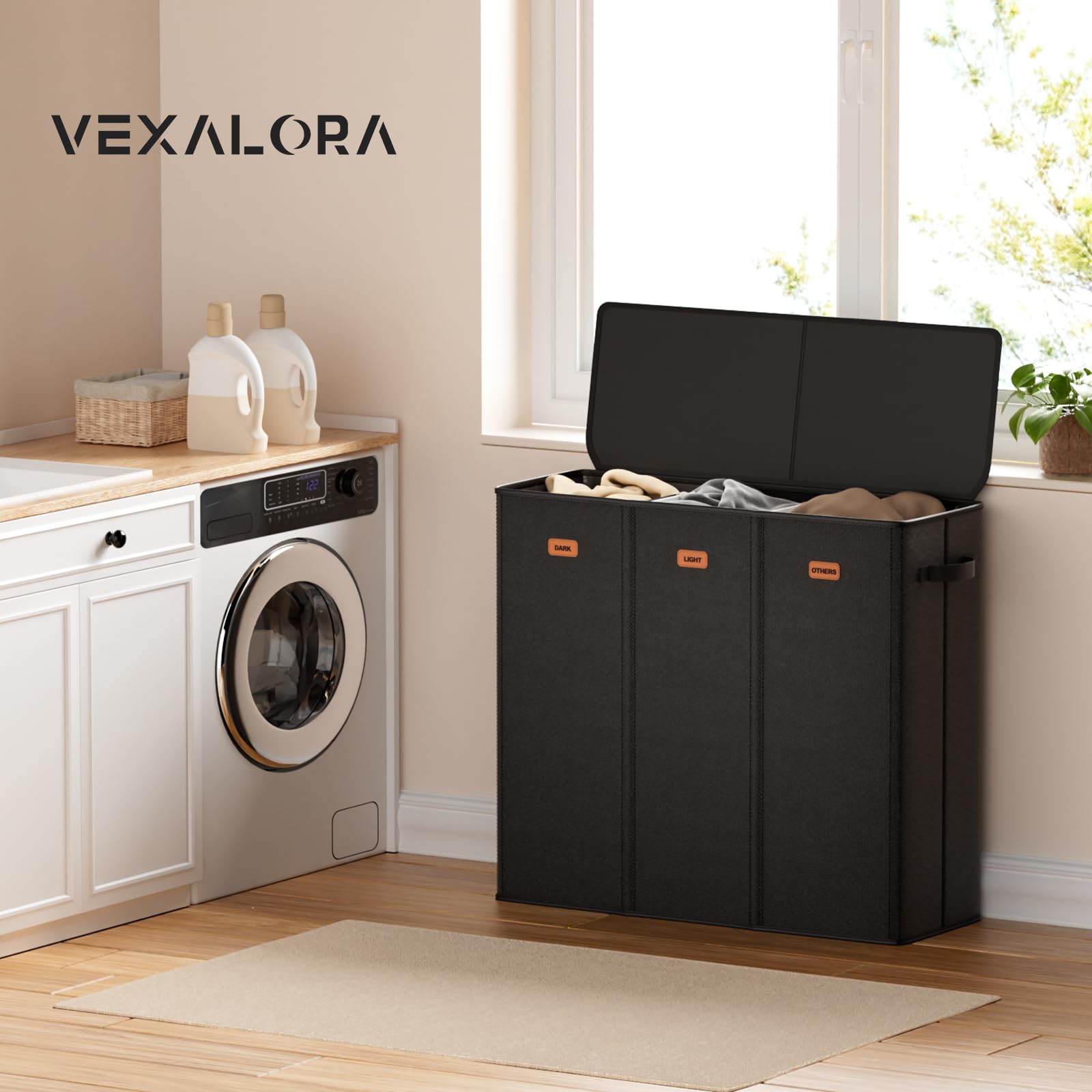 Vexalora 185L Laundry Hamper 3 Section, Laundry Hamper With Lid, Dirty Clothes Hamper With 3 Removable Washing Bags, Extra Large