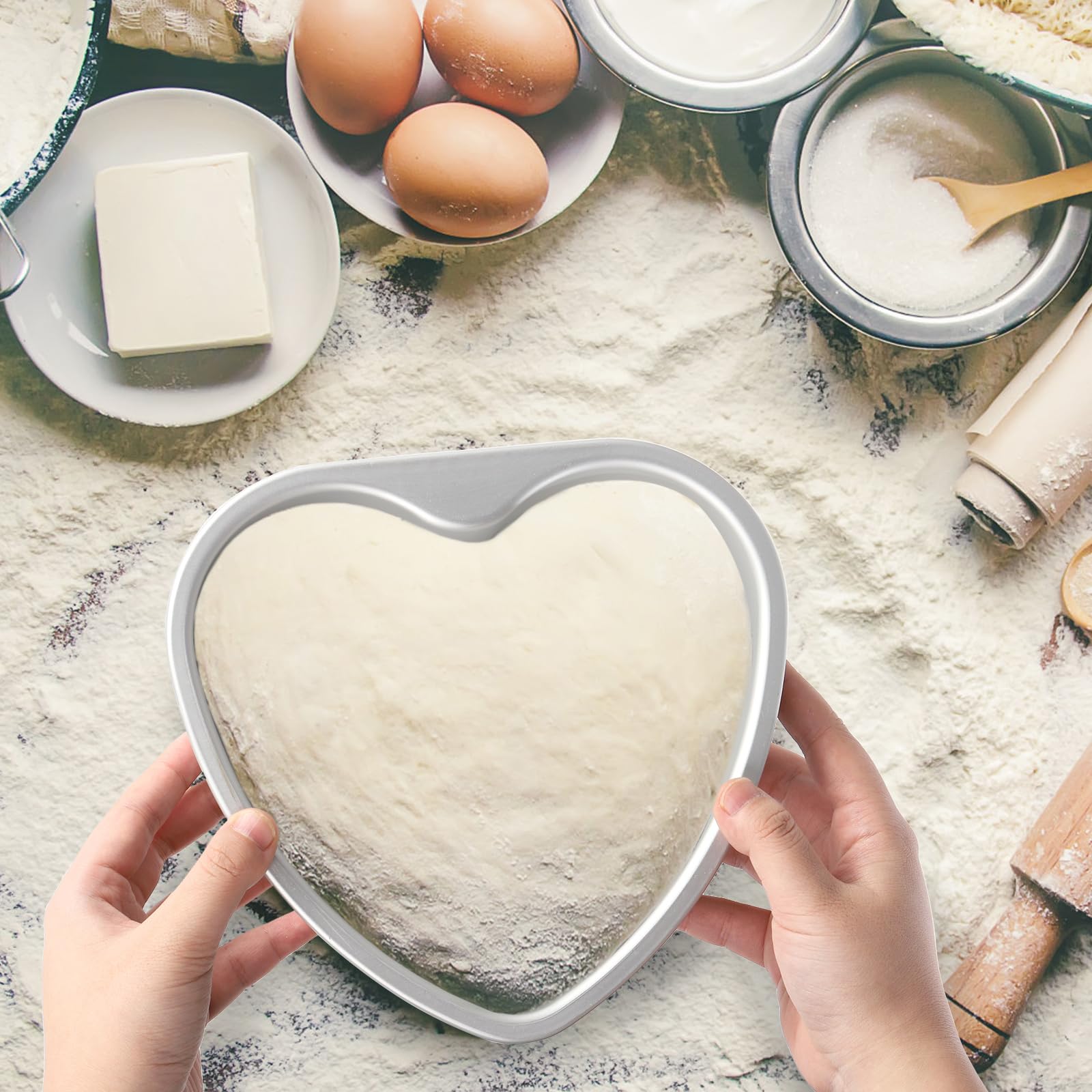 Youeon 3 Pcs Aluminum Heart Shaped Cake Pans With Removable Bottom, 4/6/8/ Inch Nonstick Heart Cake Pan Baking Molds, Cheesecake