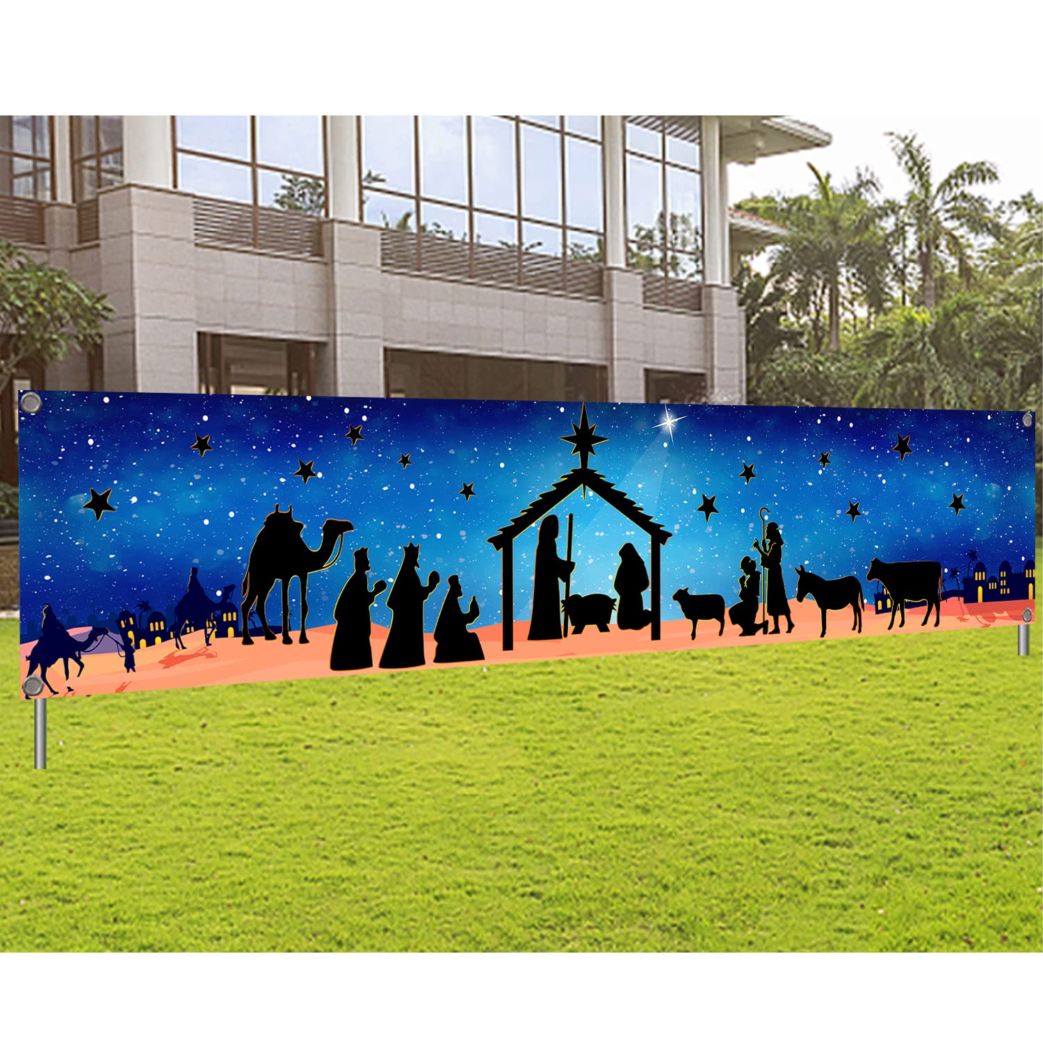 Holy Nativity Christmas Decorations Banner Manger Scene Religious Christmas Yard Sign Banner For Merry Christmas Xmas Outdoor De