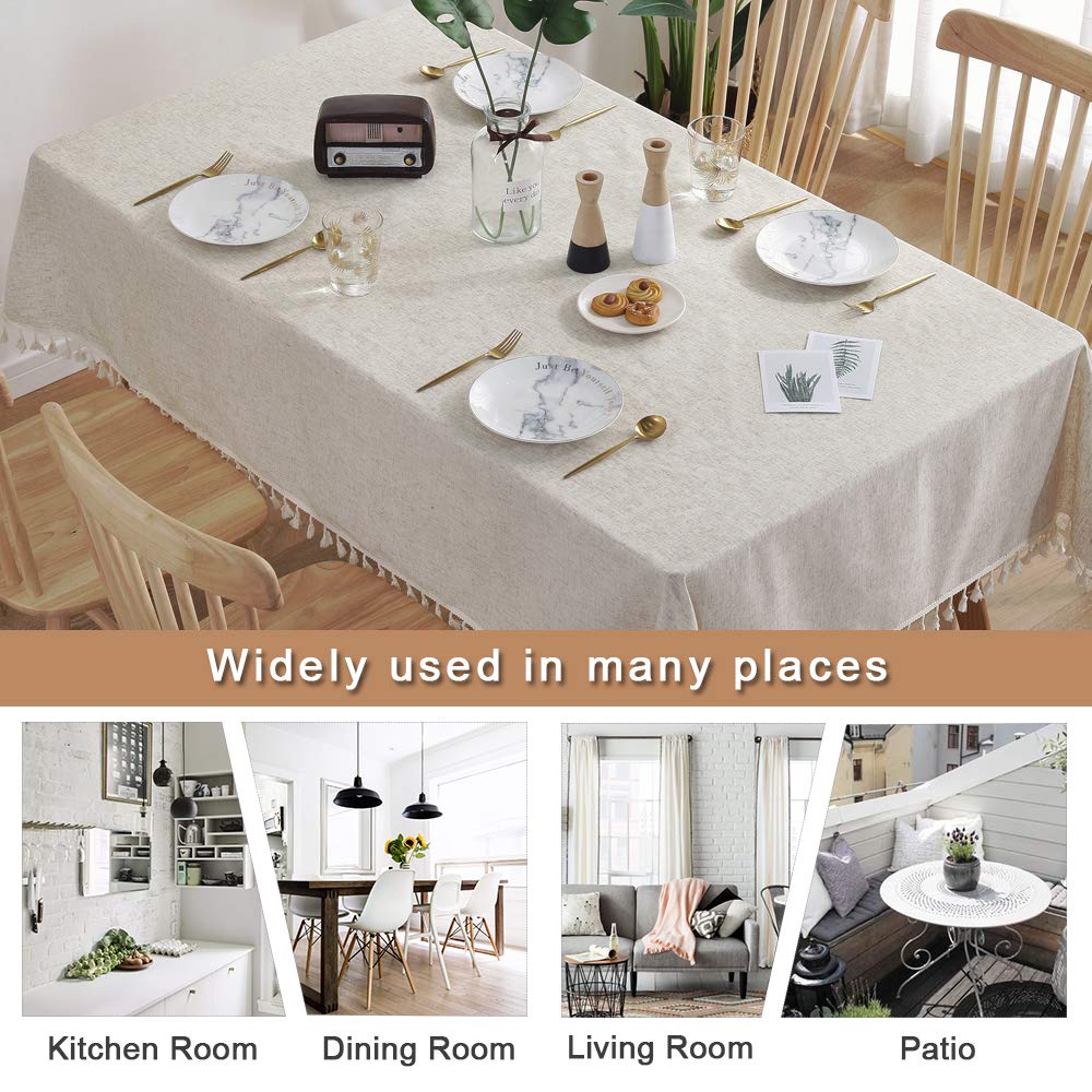 Colorbird Solid Color Tassel Tablecloth Cotton Linen Dust-Proof Shrink-Proof Table Cover For Kitchen Dining Farmhouse Tabletop D