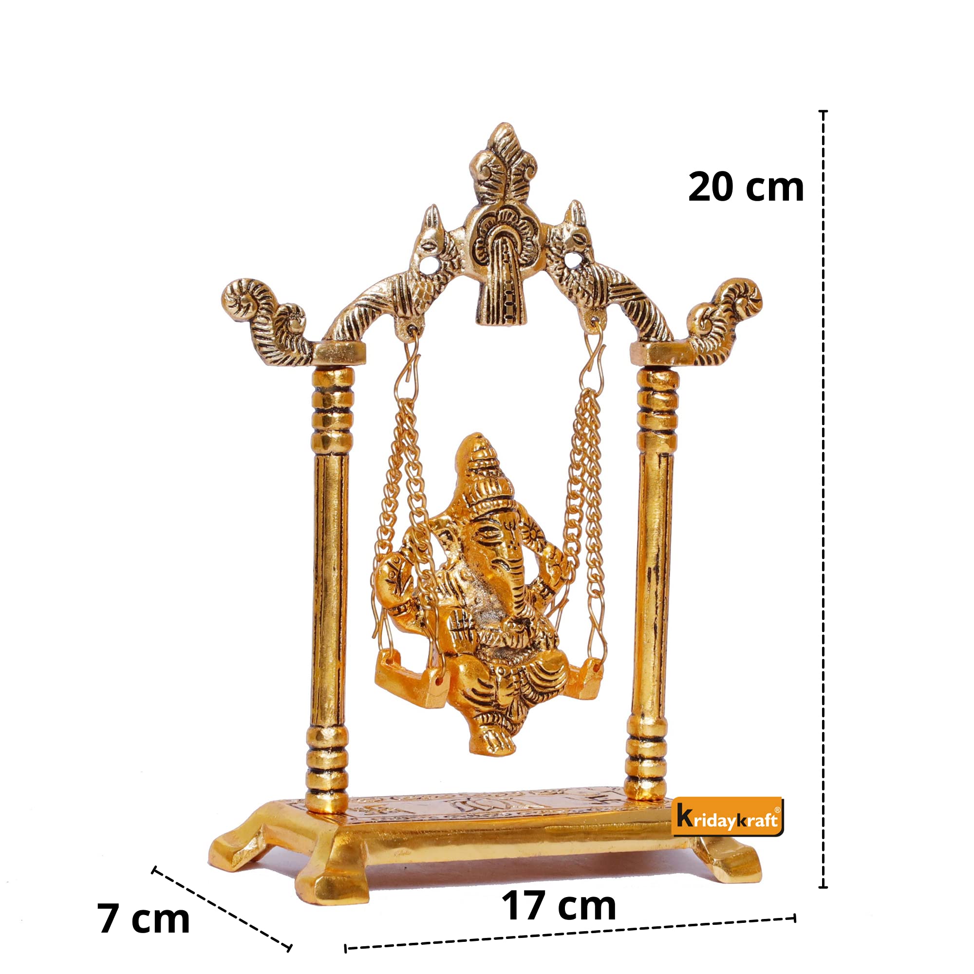 Kridaykraft Ganesh Ji Jhula Idol,Ganpati Idol On Swing Jhula For Temple Pooja,Ganesh Metal Statue Home,Office & Table, Gold