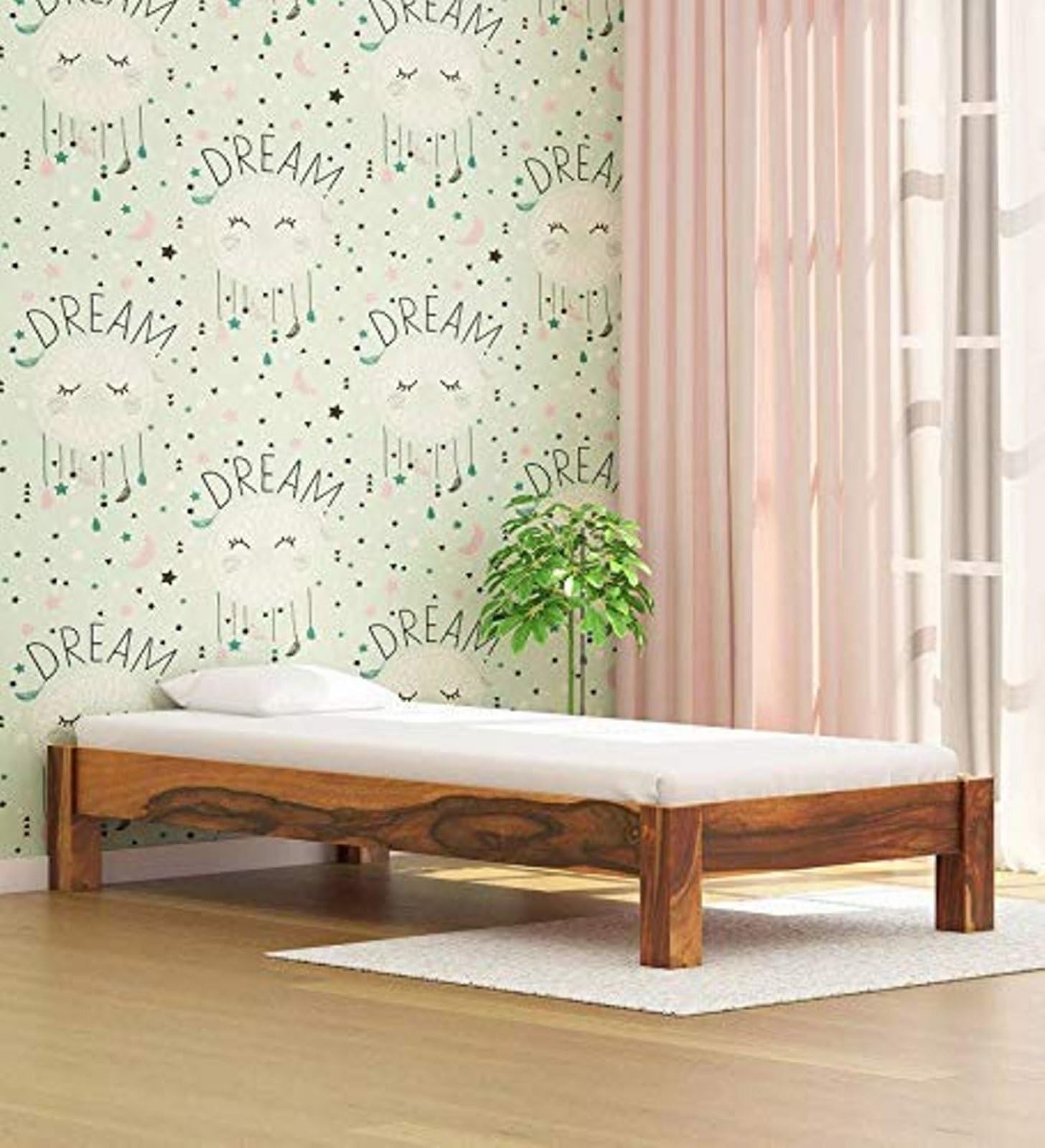 Onija Solid Sheesham Wood Single Size Bed Without Storage For Bedroom || Wooden Cot Furniture Beds For Home And Hotels  (Teak F