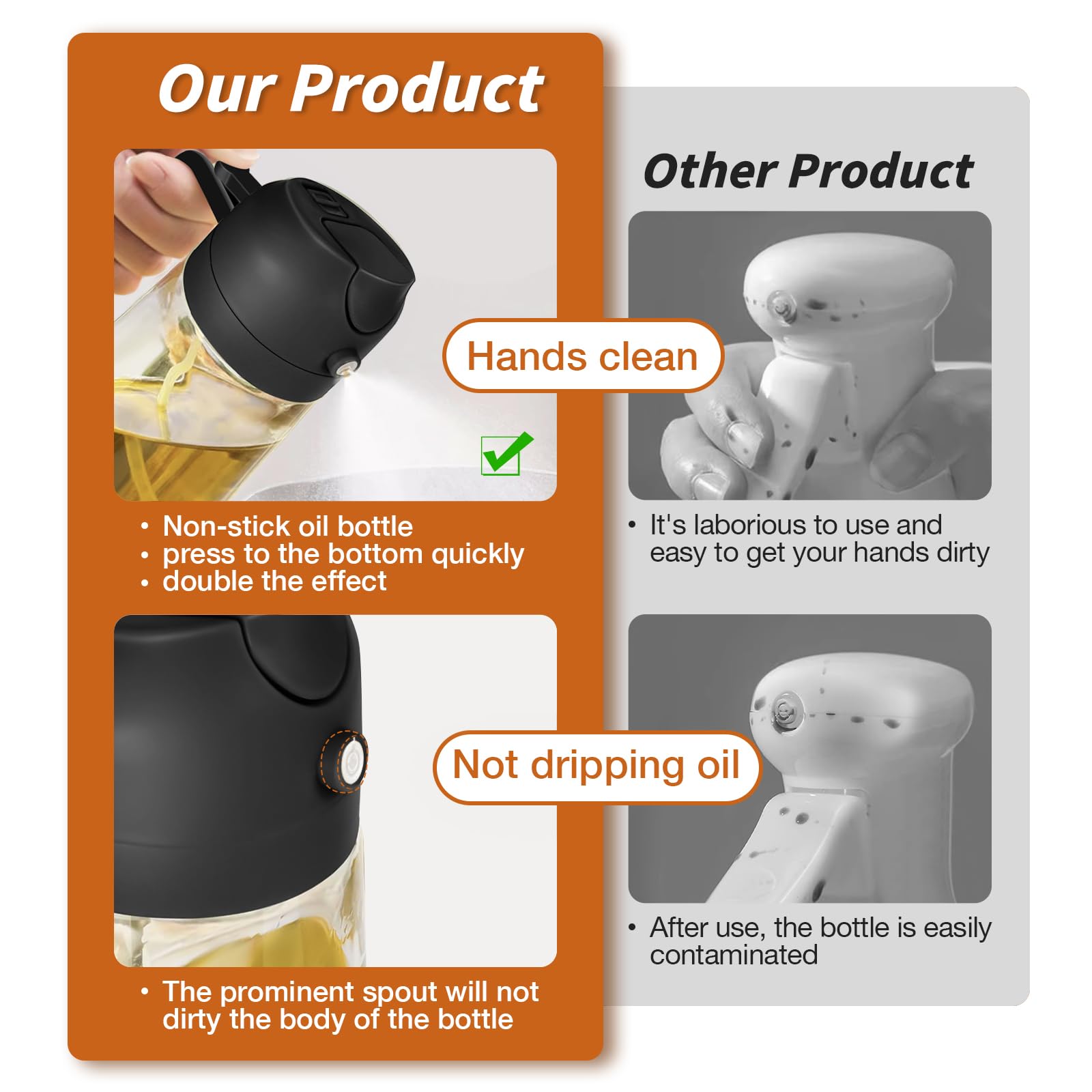 Yarramate Olive Oil Dispenser, 2 In 1 Oil Sprayer For Cooking, 17Oz/500Ml Glass Oil Spray Bottle With Pourer, Food-Grade Oil Dis