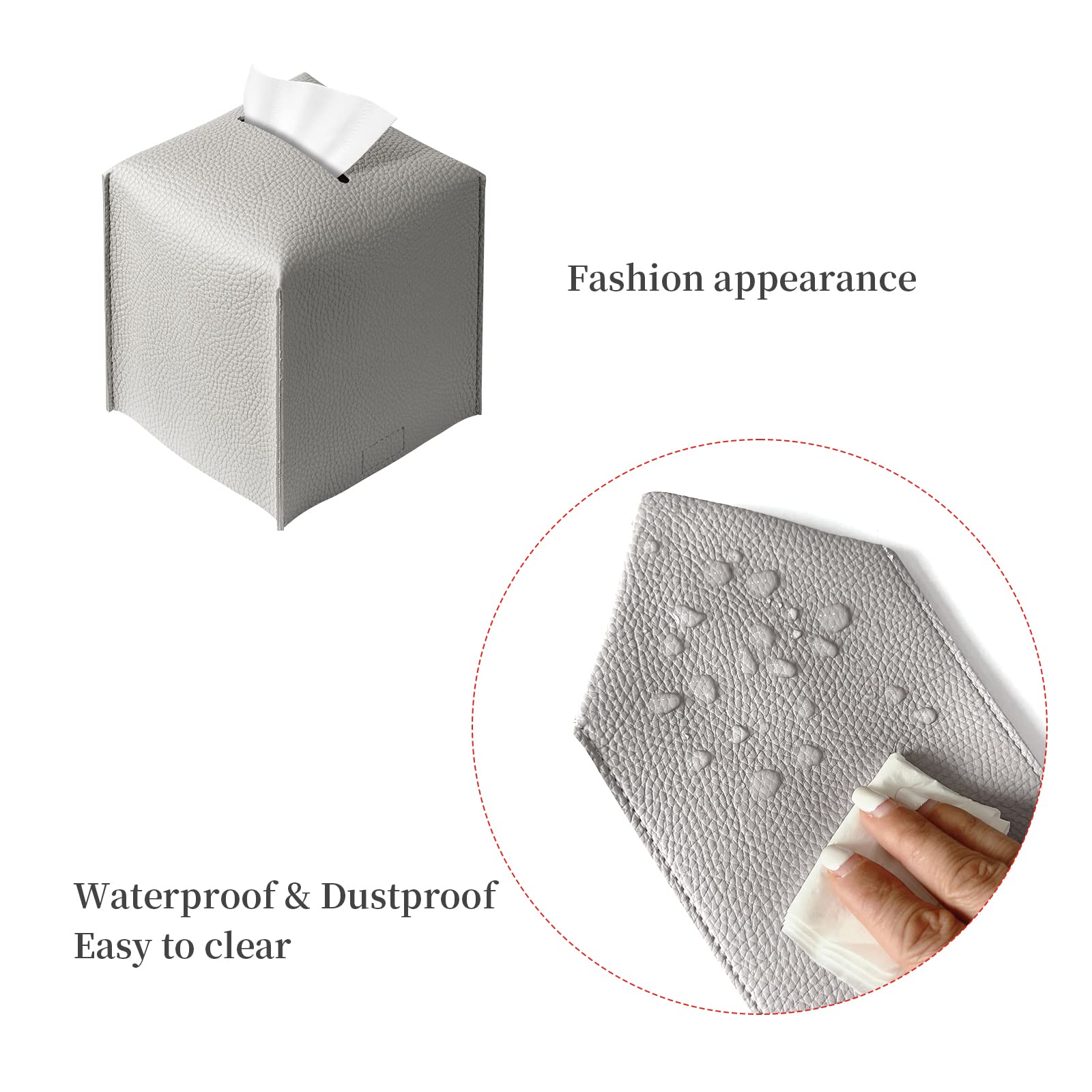 REGELETO Rectangular Tissue Box Cover  Pu Leather Rectangle?issue Box Holder with Bottom Belt Modern Stylish Tissue Box Organizer for Home  Car  Hotel  Office 9.5''X5''X5'' (Off-White)