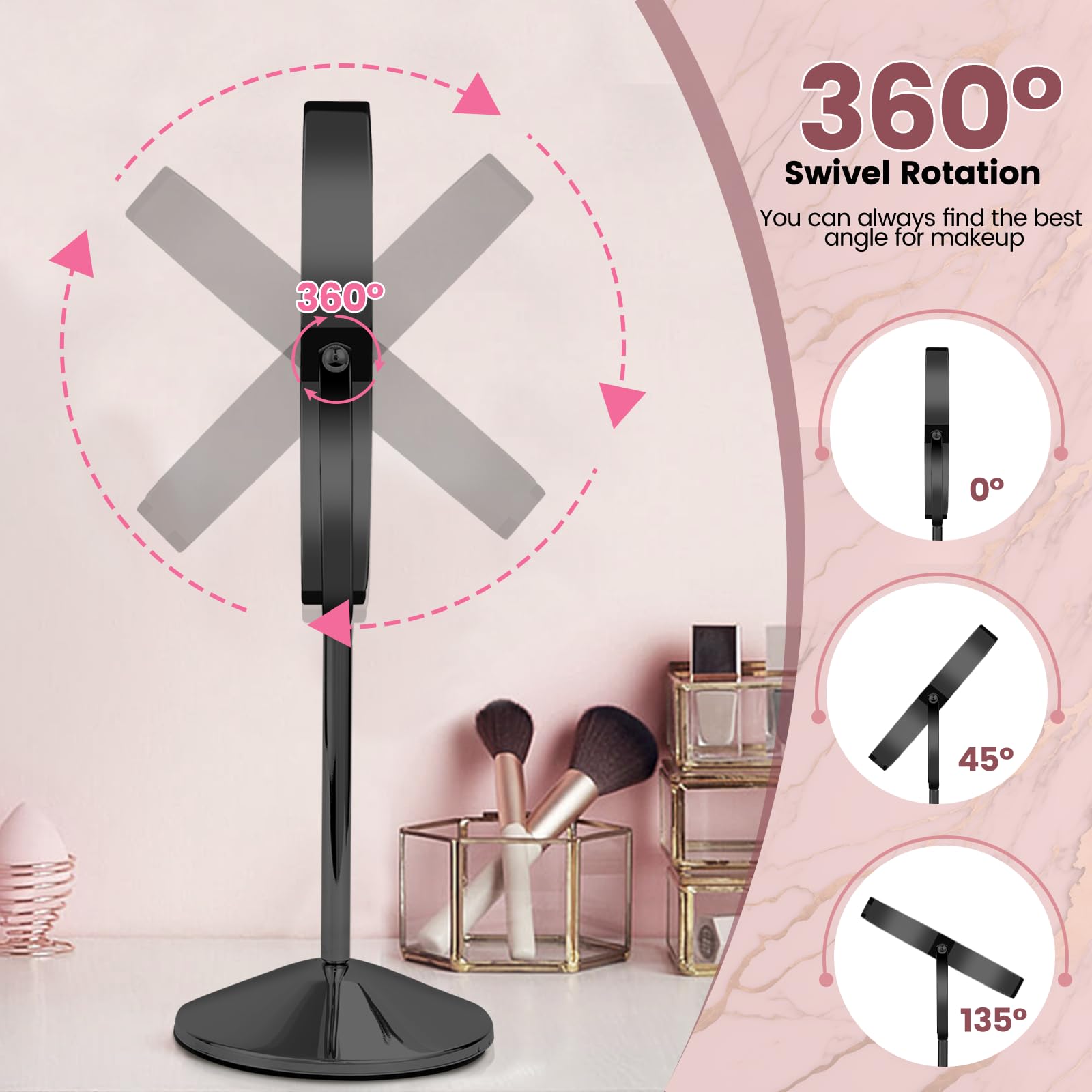 Aumvum 8'' Vanity Mirror With Lights Rechargeable, 1X/10X Magnifying Mirror With Light Double Sided Touch Screen 3 Colors 54 Led