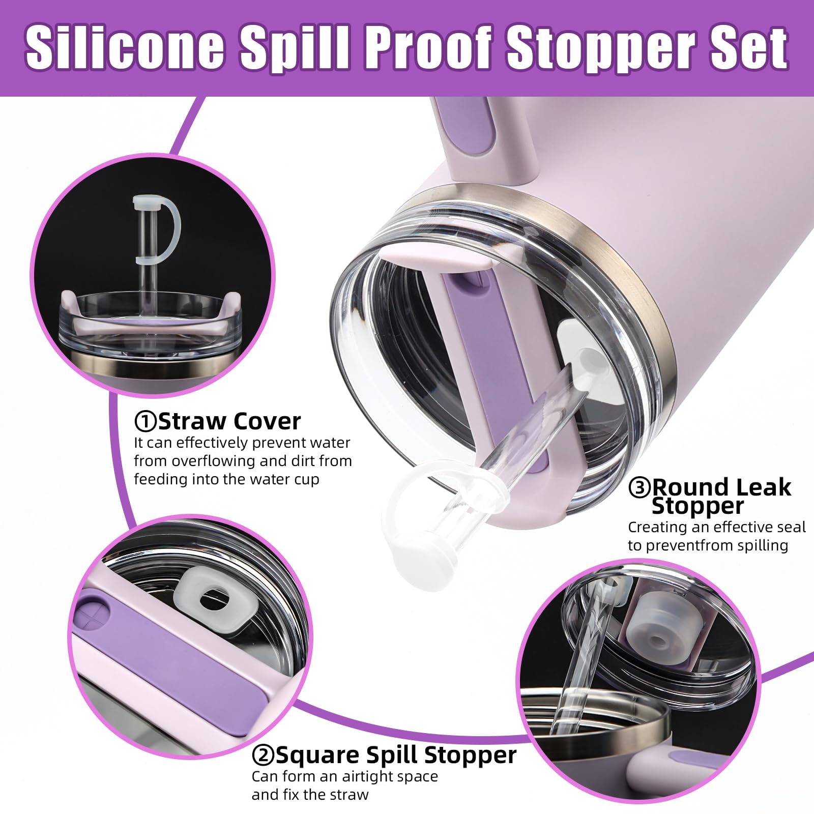 Tqrr 4Sets Silicone Spill Proof Stopper For Stanley 40/30 Oz The Quencher H2.0 Flowstate Tumbler With Handle For Stanley Cup Acc