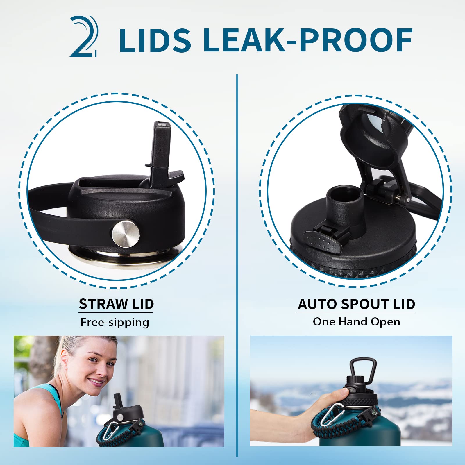 Large Insulated Water Bottles 1 Gallon - Water Jug with Strap Carrier Bag  Straw & Spout Lid  Paracord Handle  Bottle Boot  Big Metal Water Flask Stainless Steel Canteen  128oz Insulated Water Bottle