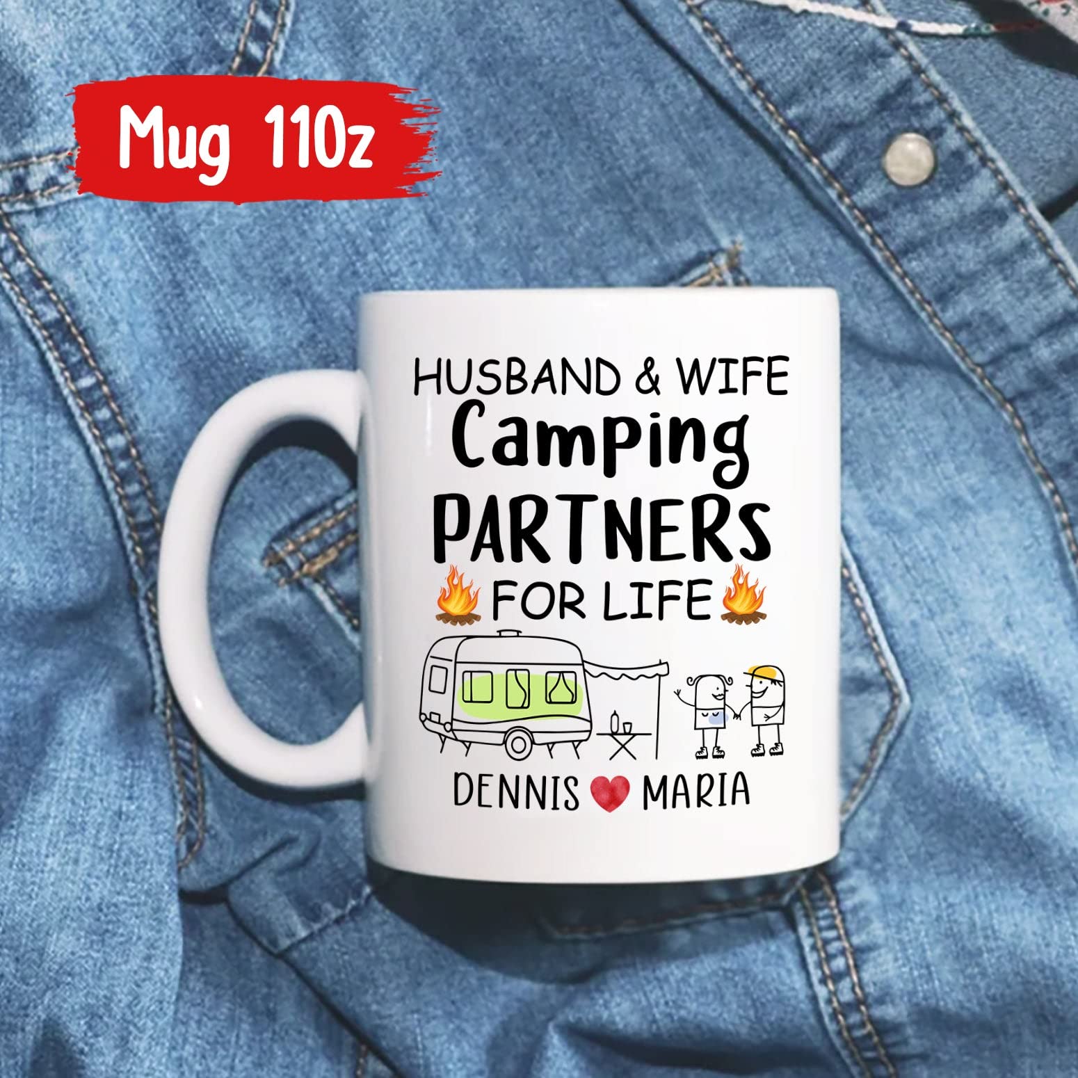 Husband And Wife Camping Partners For Life Coffee Mug, Personalized Camping Mug, Mug For Husband, Mug For Wife, Mug For Camper,