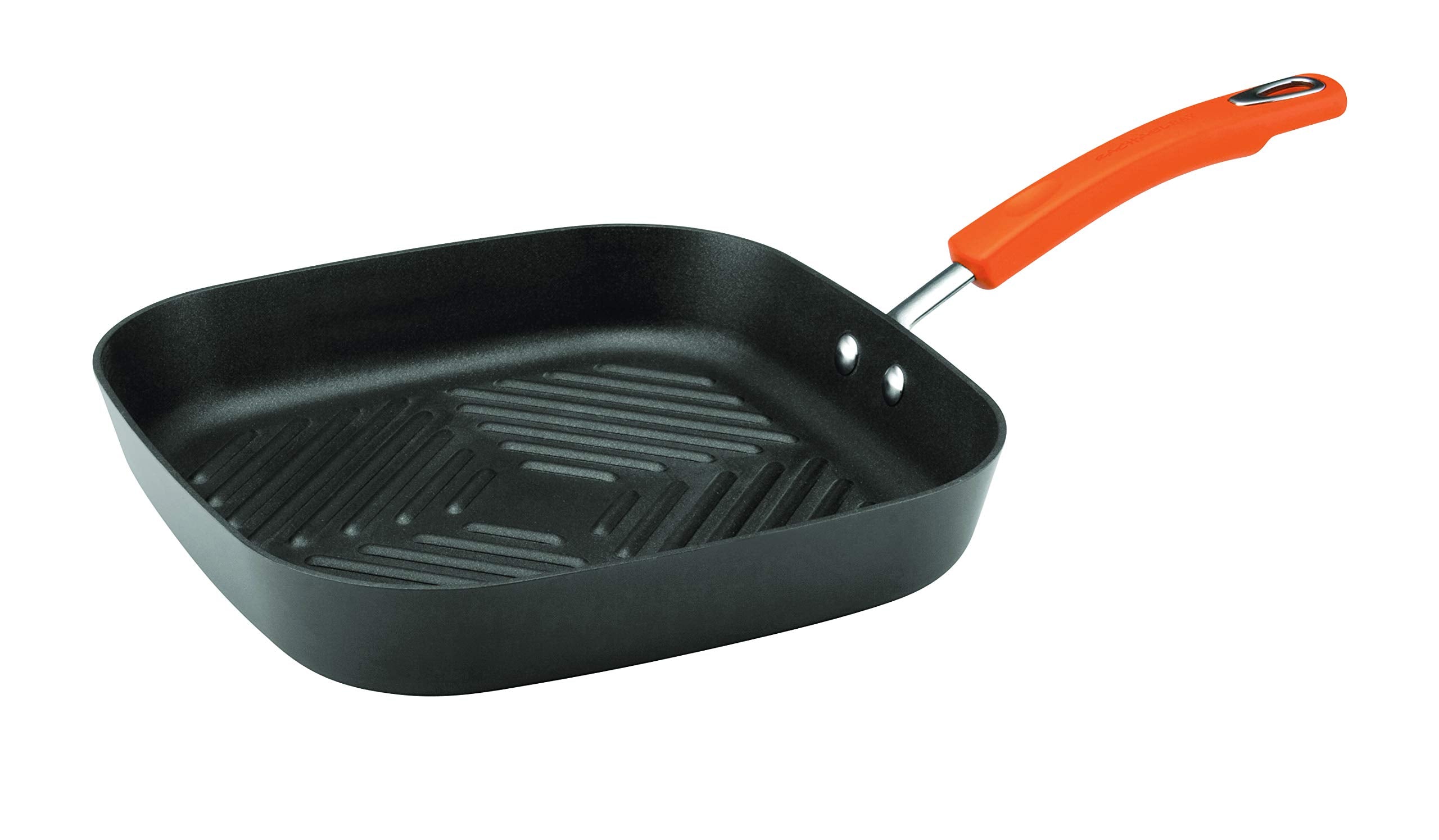 Rachael Ray Brights Hard Anodized Nonstick Square Griddle, Grill Pan (11-Inch), Gray With Orange Handles