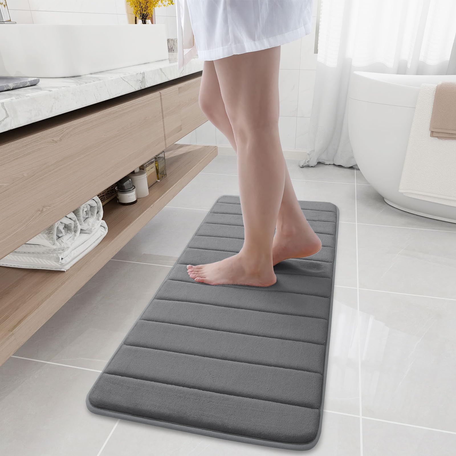 Buganda Memory Foam Bath Mat, 47'' X 17'', Ultra Soft And Non-Slip Bathroom Rugs, Water Absorbent And Machine Washable Bath Rug