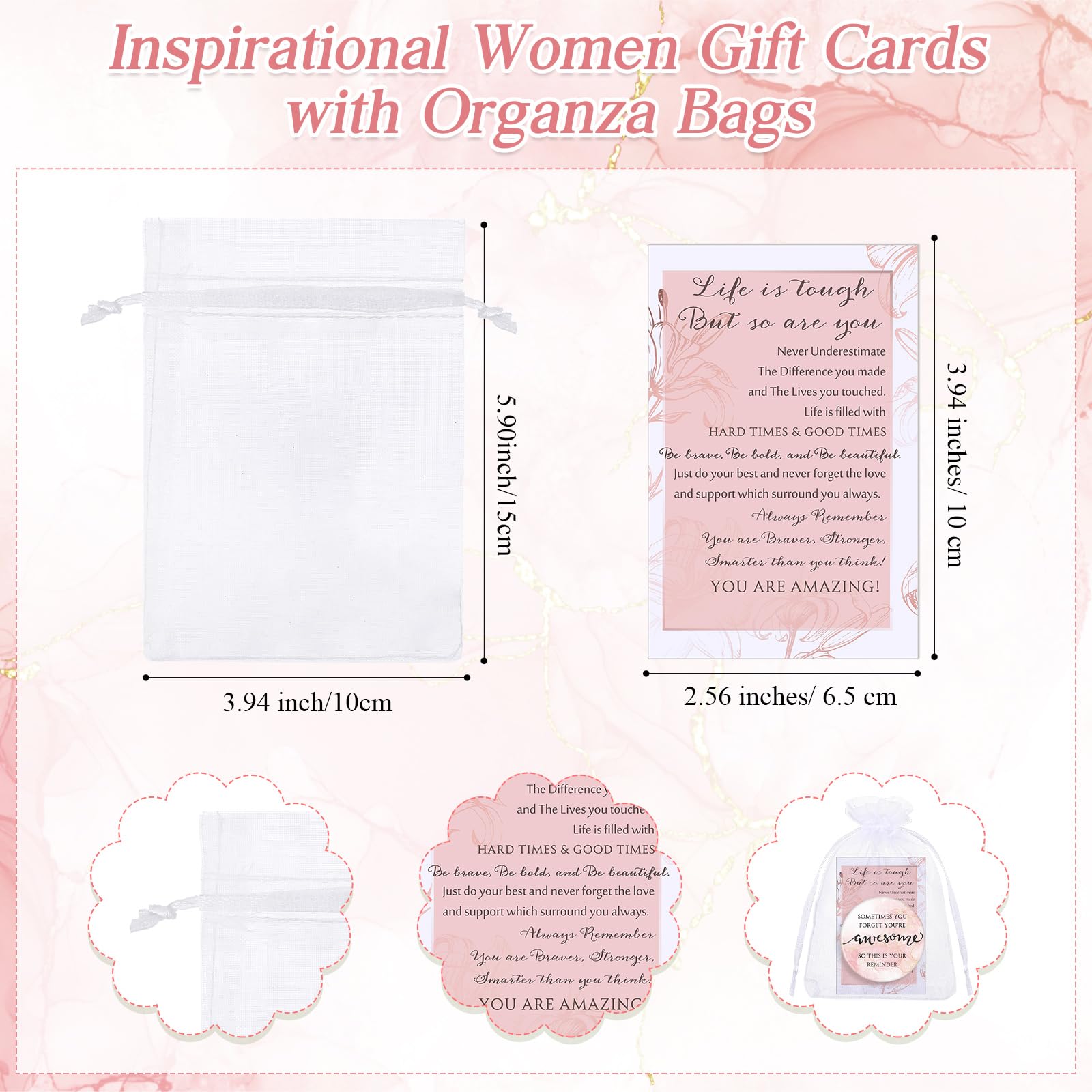 50 Set Inspirational Compact Mirror Bulk Appreciation Gifts For Women Mini Makeup Pocket Purse Mirror With Thank You Cards For C