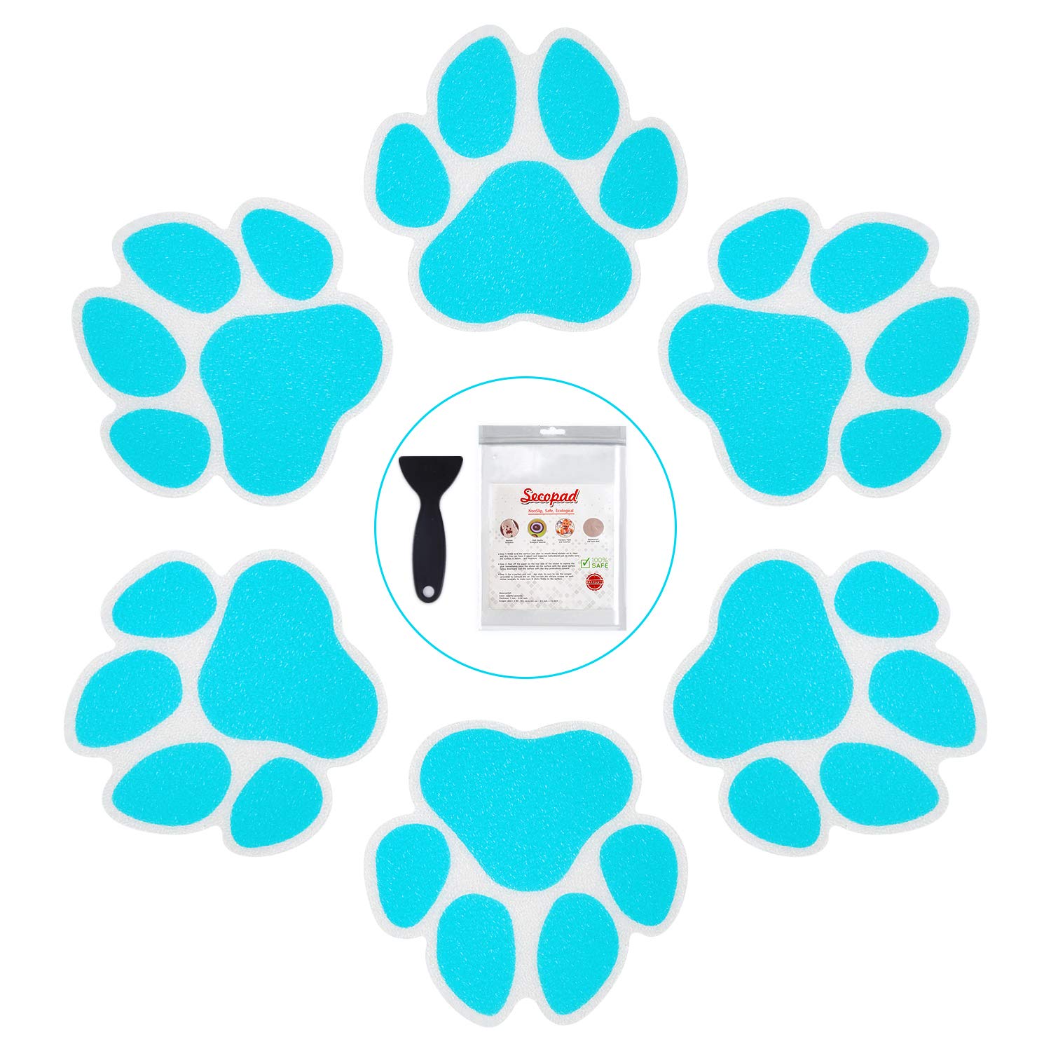 Secopad Non-Slip Bathtub Stickers, 20 Large Pcs Safety Bathroom Tubs Showers Treads Adhesive Decals Scraper (Blue)