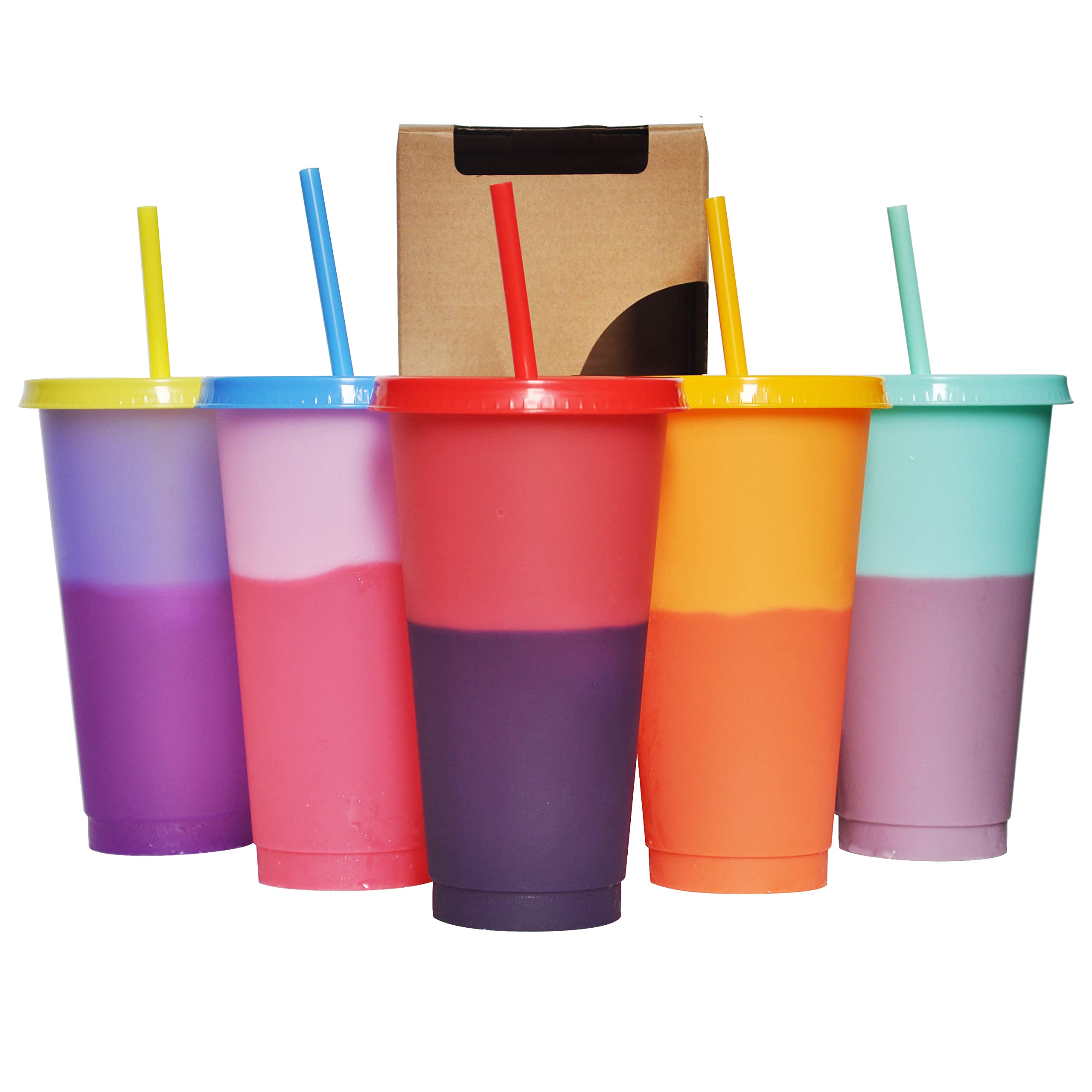Color Changing Cups Set Cooler 24Oz Reusable Plastic Cold Drink Cups With Lids And Straws For Adults -With Lids And Straws In Br