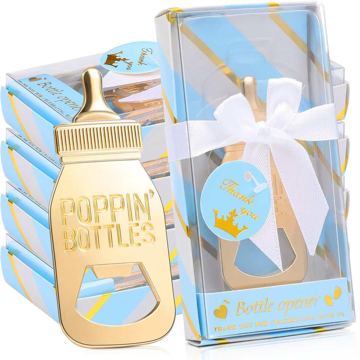 50 Pieces Bottle Opener Baby Shower Favor Cute Poppin Bottles Baby Shower Souvenirs For Guest Prize Party Winner Boy Or Girl Gen