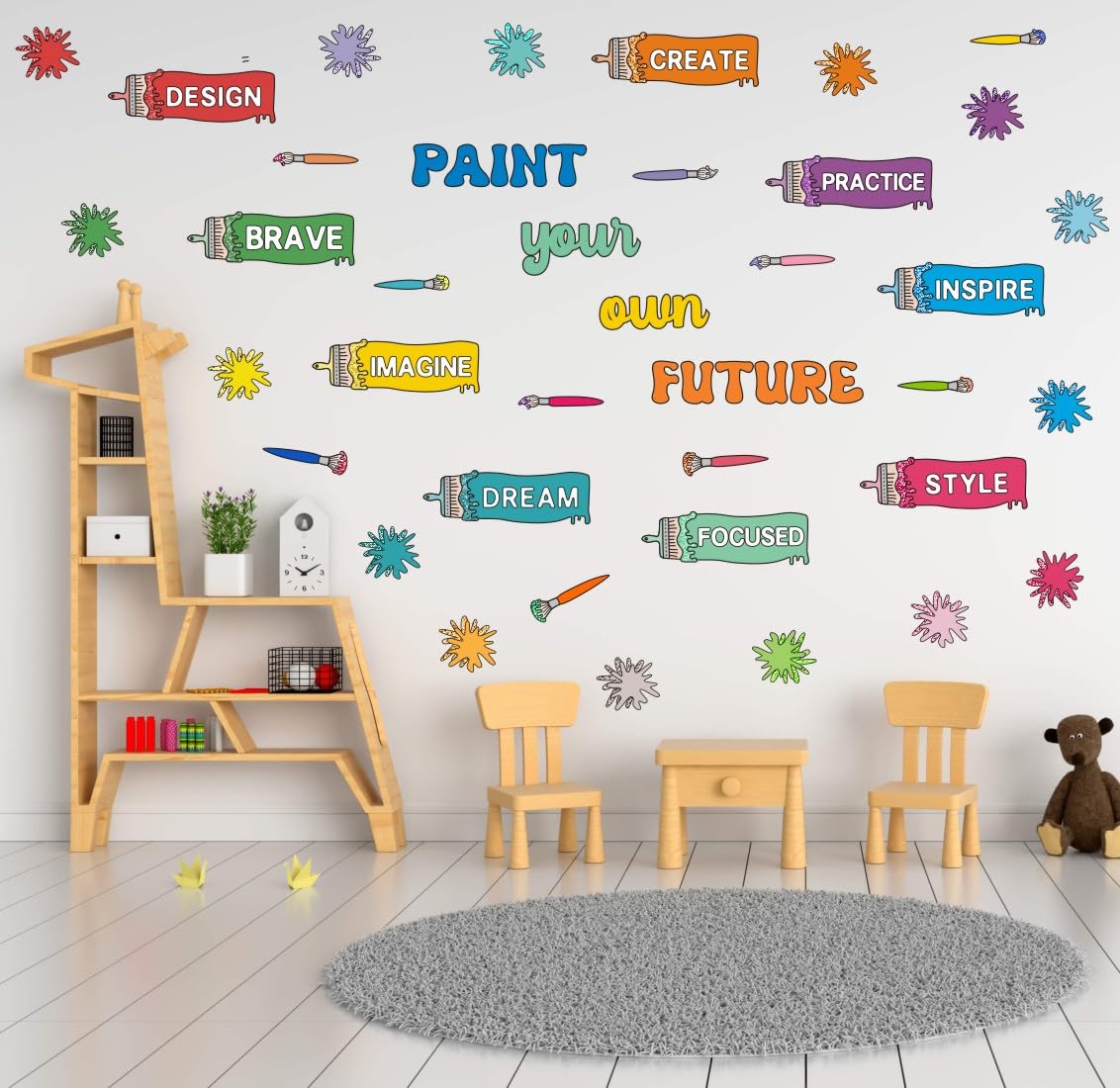 Yimehdan Colorful Paintbrush With Paint Splatter Wall Decal, Paint Your Own Future Inspirational Quote Vinyl Wall Stickers, Remo