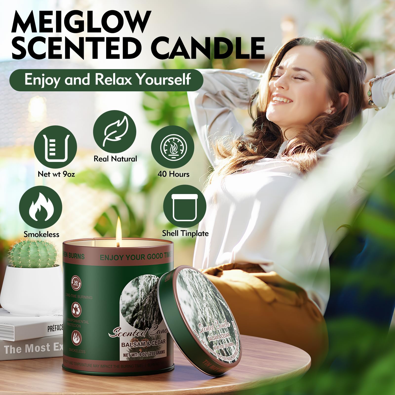 2 Pack Scented Candles (90 Total Burn Hours) - Soy Wax Candles 9 oz Each in Tin - Long Lasting Aromatherapy Candle Gift Set (Bal