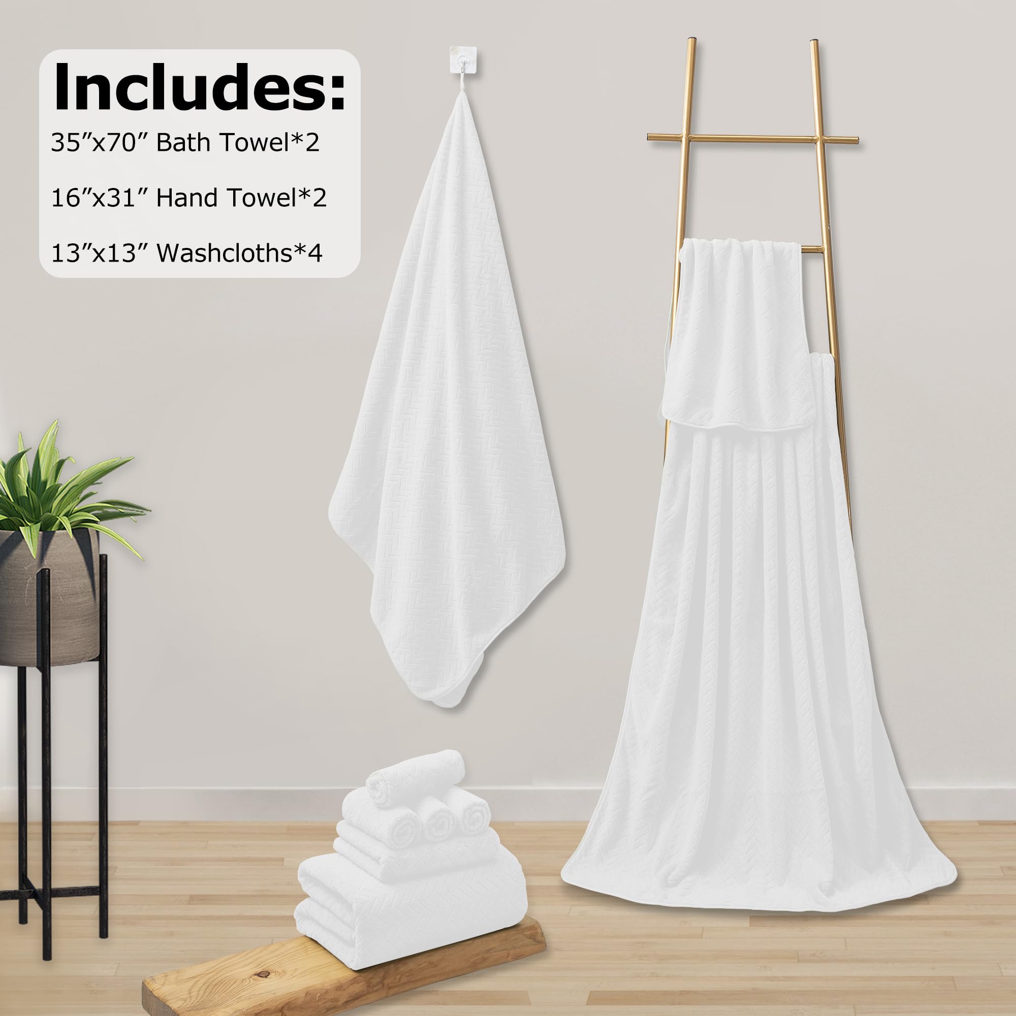 Oversized Bath Towels Set Of 8, 600 Gsm Quick Dry Towel For Hotel Bath Sheet Towel, 2 Large Bath Towels 35X70 Inches, 2 Hand Tow