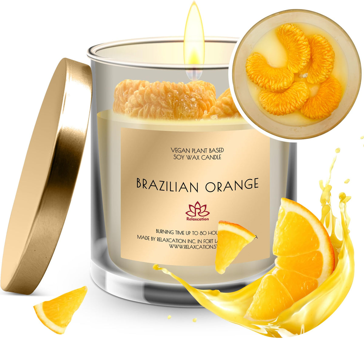 Made in USA Natural Soy Wax Candle in Glass Jar | Luxury Brazilian Orange Scented Soy Candles | Fresh and Cheerfulness | Long Bu