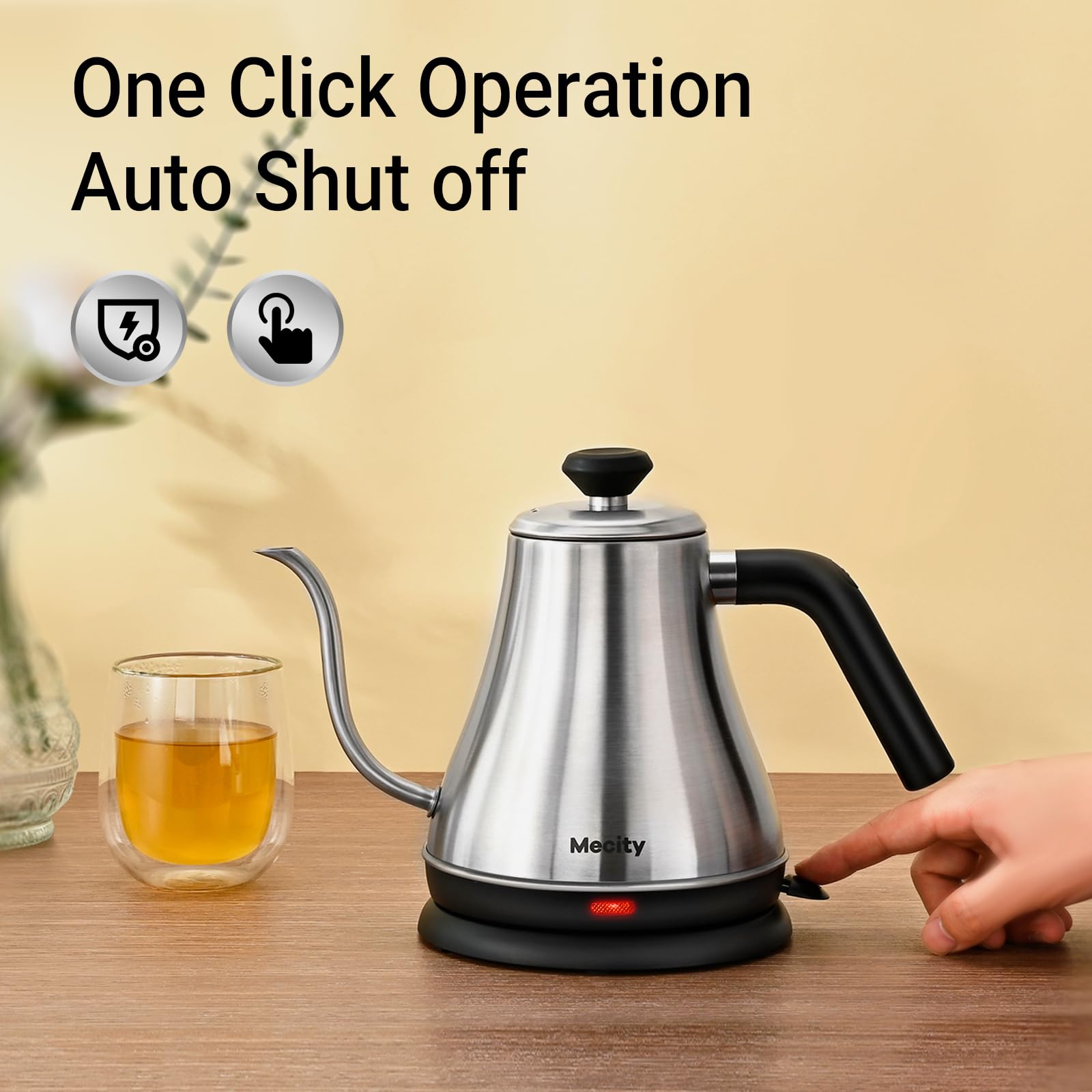 Mecity Electric Kettle Gooseneck Water Kettle Stainless Steel Tea Kettle Water Boiler Fast Heating, Auto Shut Off, 27 Fl Oz, 100