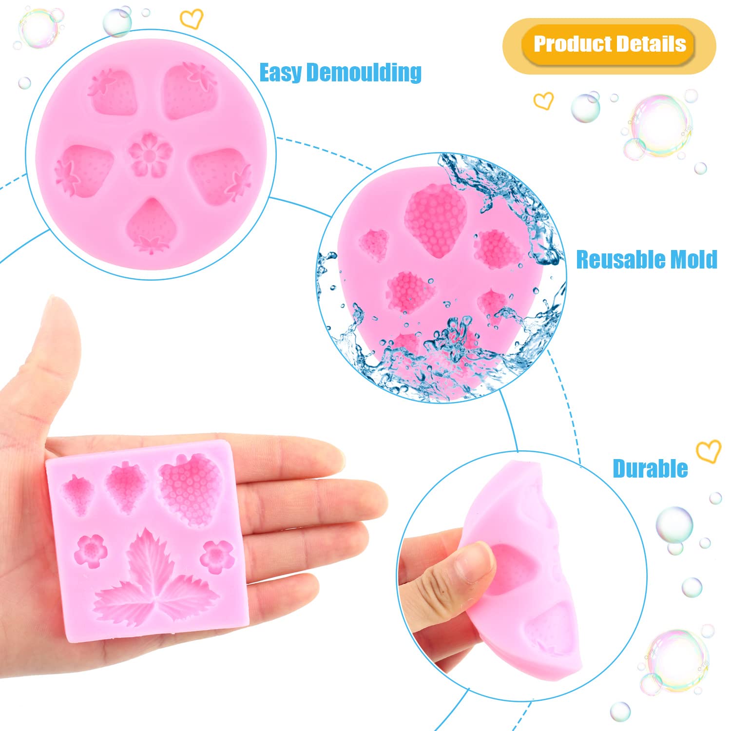 Miyahouse Strawberry Fruit Fondant Mold Strawberry Flowers Leaves Silicone Molds For Cake Decoration Cupcake Topper Candy Chocol