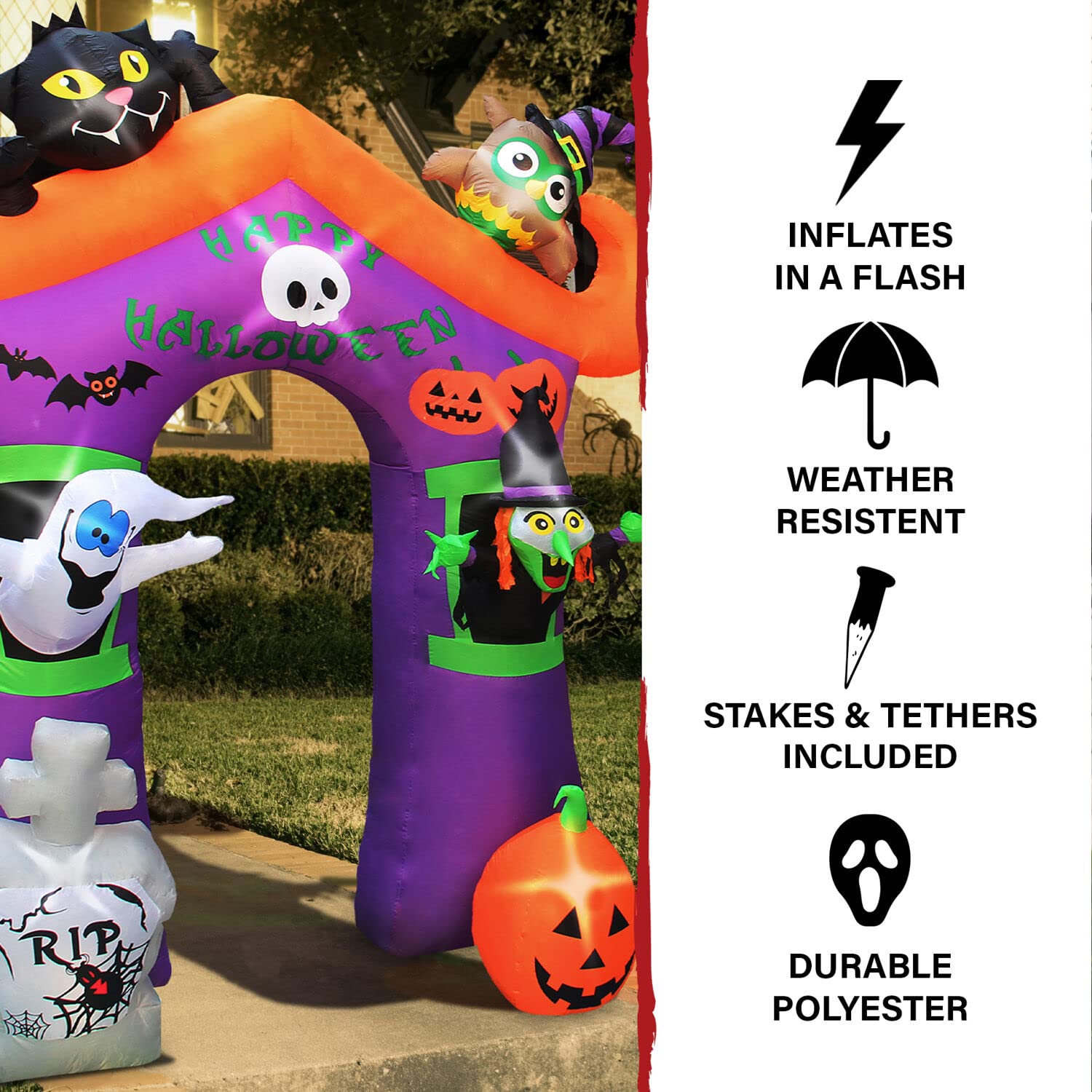 Haunted Hill Farm 10.5-ft. Haunted House Arch Blow Up with Lights, Modern Inflatable Decorations for Halloween, Giant Spooky Out