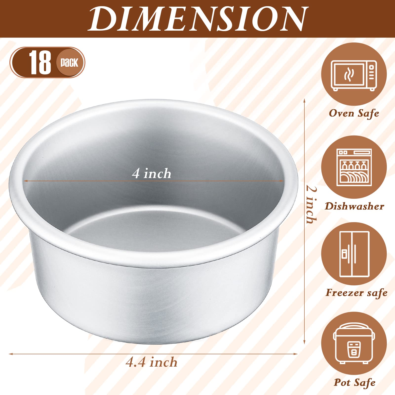 Gerrii 18 Pcs 4 Inch Small Cake Pan Mini Round Cake Pans For Baking Nonstick Aluminum Smash Cake Pans Cheese Cake, Pizza, Quiche