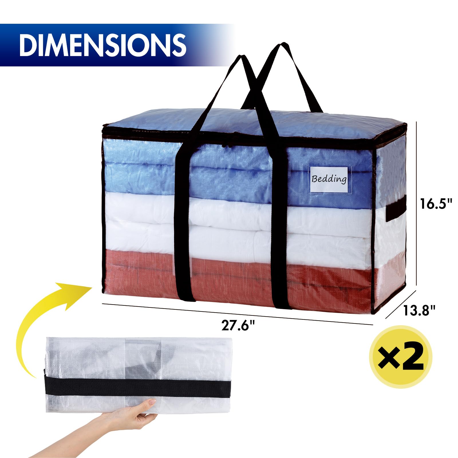 Taili Extra Large Moving Bags, 2 Pack Clear Heavy Duty Totes For Storage, Wrap Around Handles, Storage Bags For Space Saving Mov