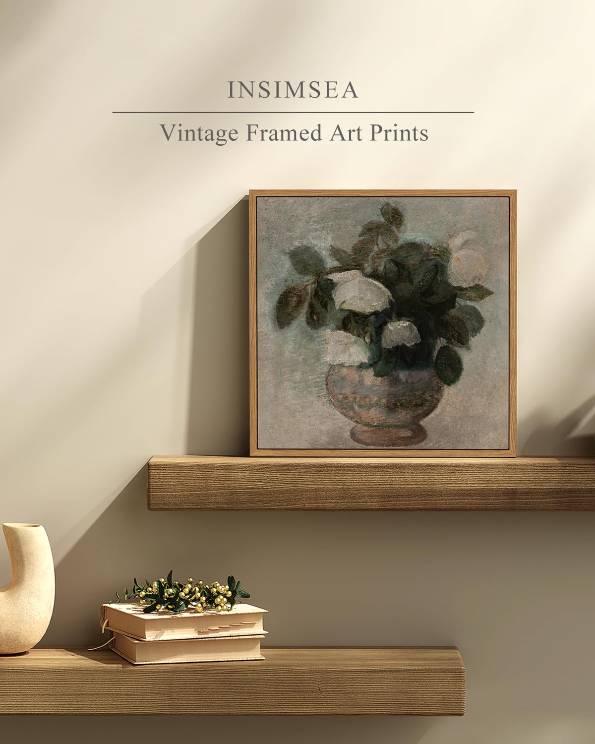 Insimsea Square Framed Canvas Wall Art, Flowers Decor Flowers In Vase Wall Paintings, Floral Pictures For Bedroom Bathroom Art W