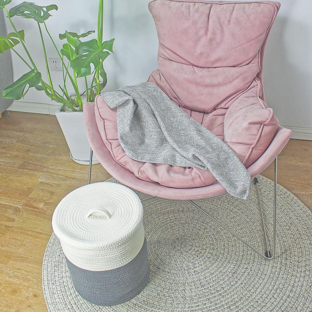 Yimi'S Dream Storage Basket With Lid, Small Lidded Cotton Rope Storage Bins For Organizing, Cute Woven Round Covered Laundry Bas