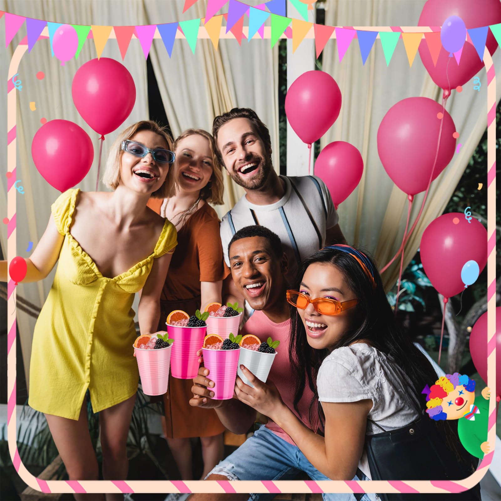 Afarnook 150 Pcs 12oz Plastic Cups Bulk Pink Disposable Party Cups Supplies for Birthday Wedding Graduation Halloween Thanksgivi