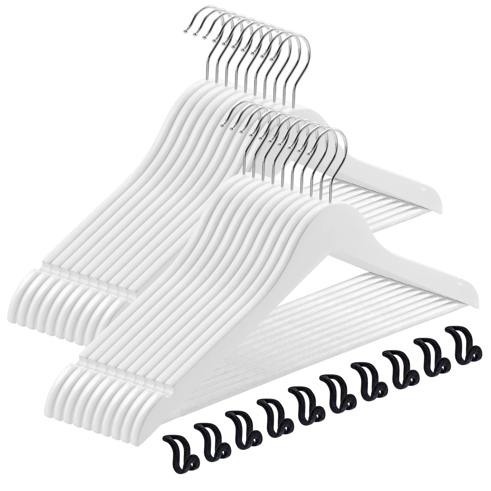 Techmilly 20 Pack Solid Wooden Suit Hangers, Heavy Duty Coat Hangers For Closet, Smooth Finish Clothes Hangers With 360 Swivel H