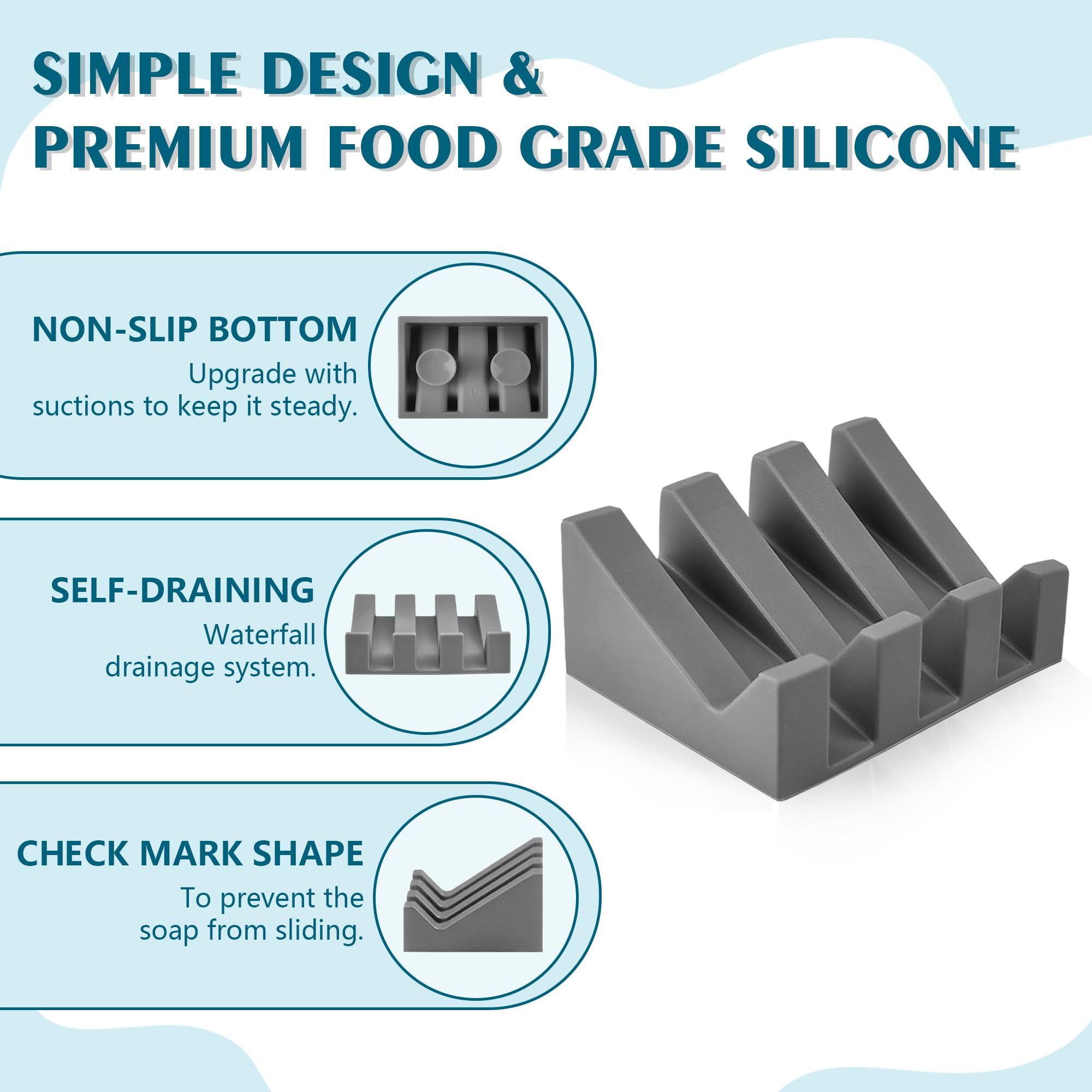 Soap Dishes, Upgrade Suction Silicone Shower Soap Dish With Drianage, Bar Soap Holder & Saver Waterfall Self-Draining To Keep Yo