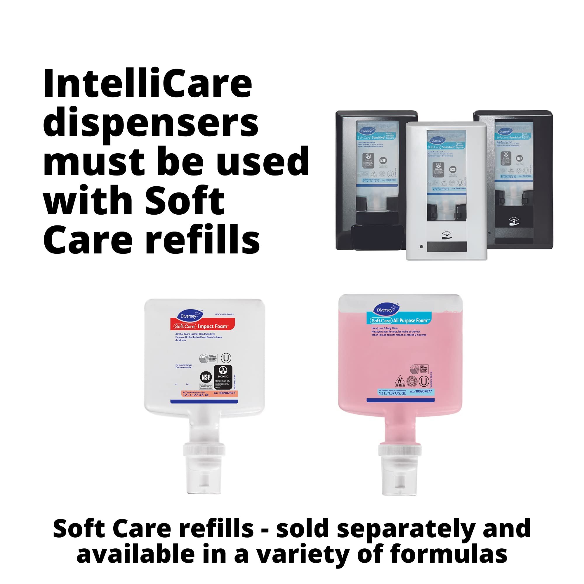 Diversey Intellicare Hybrid Dispenser For Soap/Sanitizer, 1,200 Ml/1,300 Ml, 13.38 X 13.39 X 12.24, Black