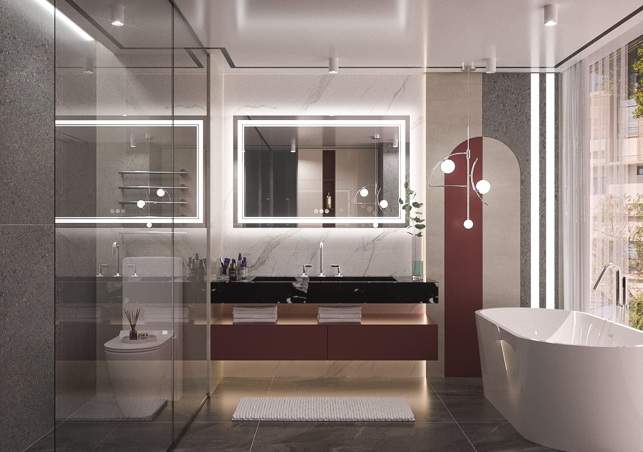 Keonjinn Led Bathroom Mirror 48    X 30    With Frontlit And Backlight, Stepless 3 Colors Temperature & Dimmable Wall Mirror, Ul