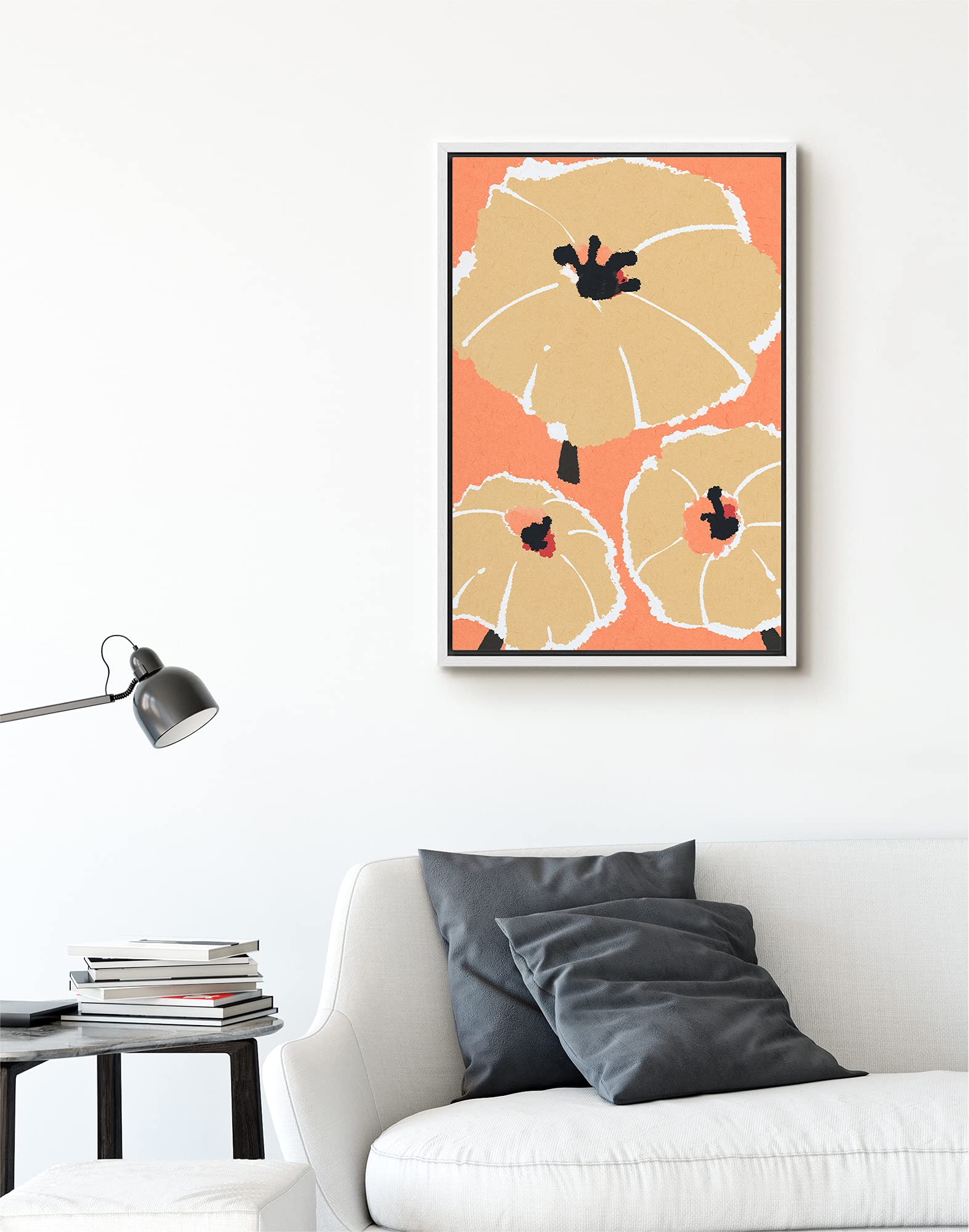 Signford Framed Canvas Print Wall Art Tan & Orange Flower Print Nature Wilderness Illustrations Modern Art Contemporary Colorful