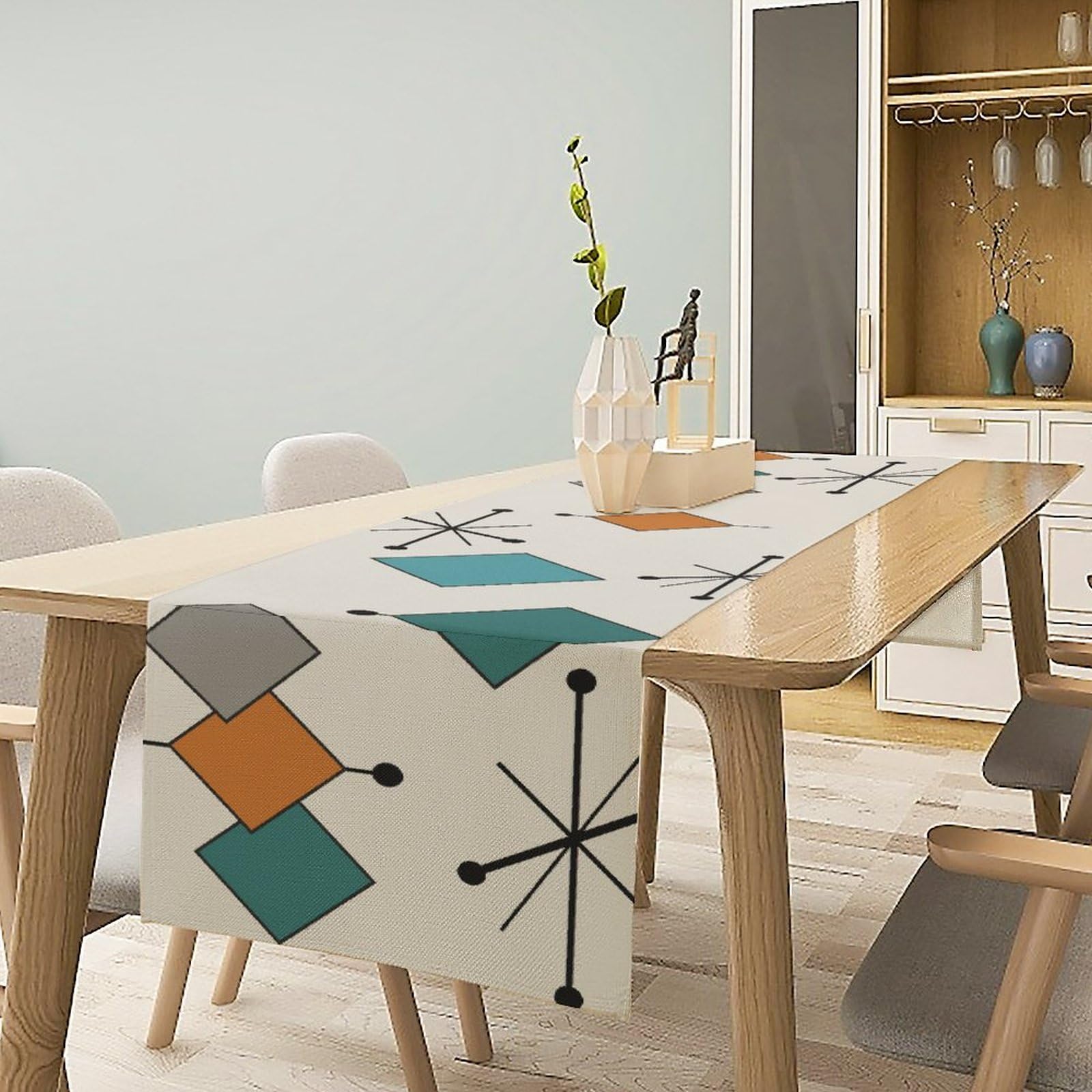 Mid Century Table Runner, Mid Century Kitchen Table Runners For Family Dinner, Banquet, Party,Holiday,Modern Abstract Geometric